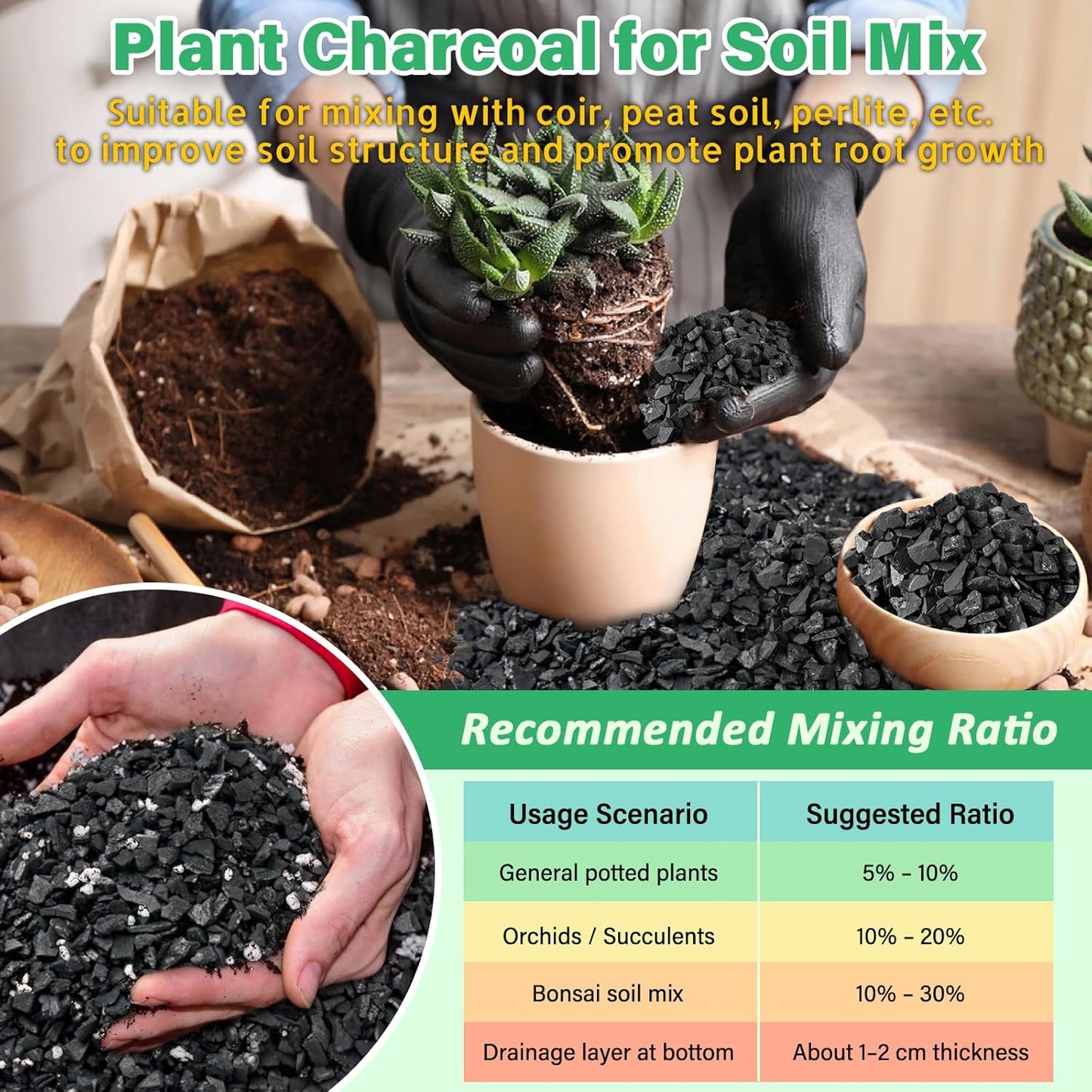 Legigo 6QT All Natural Horticultural Charcoal- Activated Hardwood Plant Charcoal for Soil Amendment, Conditioning Bonsai Soil, Succulent Soil, Terrarium Supplies, Indoor Plant Potting Soil