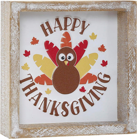 Embossed Happy Thanksgiving Sign, Thanksgiving Decorations for Table Cubicle Desk Mantel Fireplace, Vintage Autumn Decor Indoor Wooden Turkey Sign