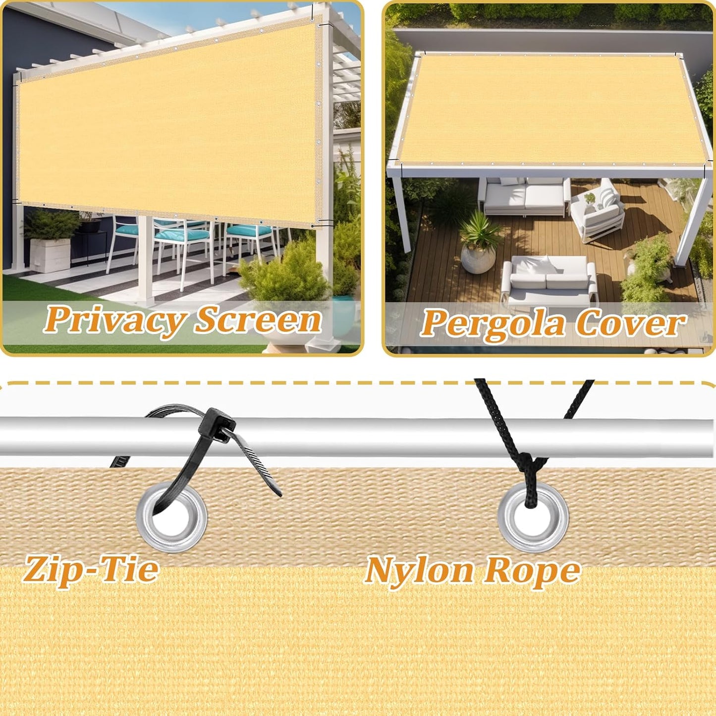 Shade&Beyond Customized Size 11' X 19' Shade Cloth with Grommets, 90% UV Protection UV Protection Mesh Tarp Sun Screens for Patio GN01, Sand