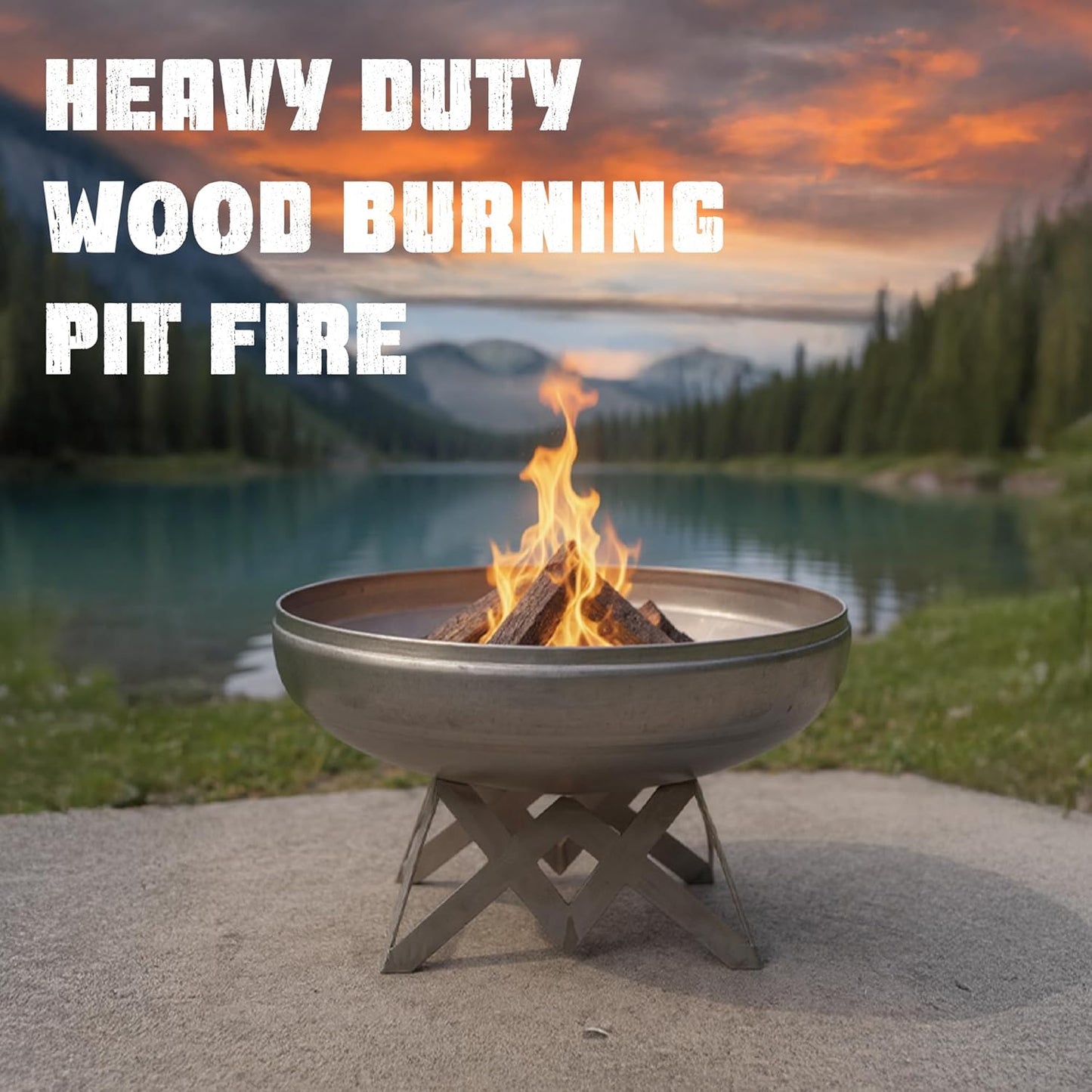 Liberty Fire Pit – Ohio Flame Wood Burning Outdoor Fire Pit - 24" Diameter with Angled Base (Made in USA)