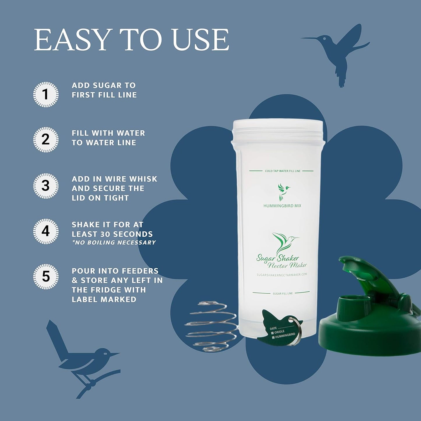 Hummingbird Nectar Easy Mix Bottle for Filling Hummingbird Feeders and Oriole Feeders Quickly | Powder Nectar Mix Hummingbird Food Has Never Been Easier | Buy 2 and Save $5