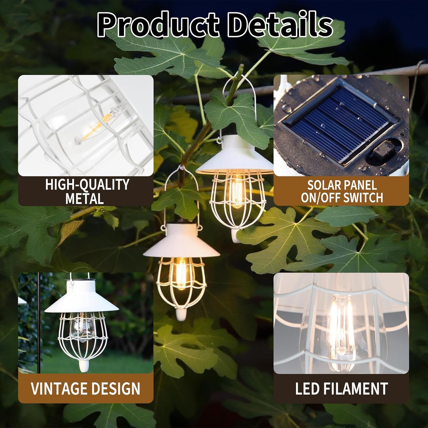 YAKii 2 Pack Solar Lantern Hanging Waterproof Outdoor Metal Solar Lamp with Warm White Light Decorate for Yard Garden Pathway Patio Porch Decor (White)