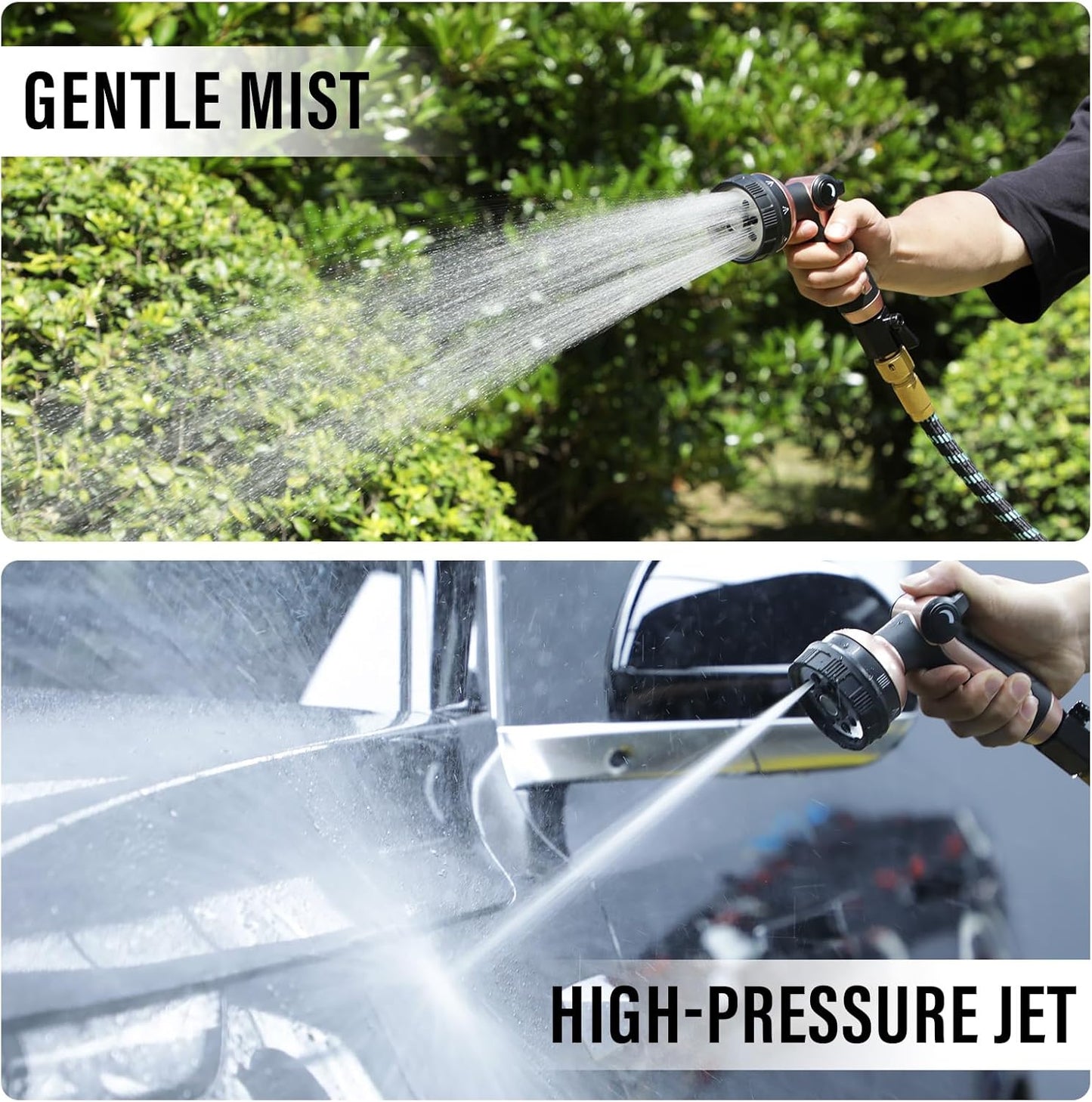 Heavy Duty Garden Hose Nozzle, 100% Metal Water Hose Sprayer with 8 Spray Patterns, High Pressure Hose Nozzle with Thumb Control, On Off Valve, for Lawn & Plant Watering, Car & Pet Washing