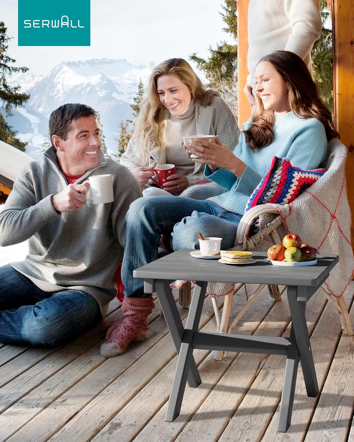 SERWALL Small Folding Side Table, HDPE Outdoor End Table for Patio, Porch, Deck, Pool, Gray