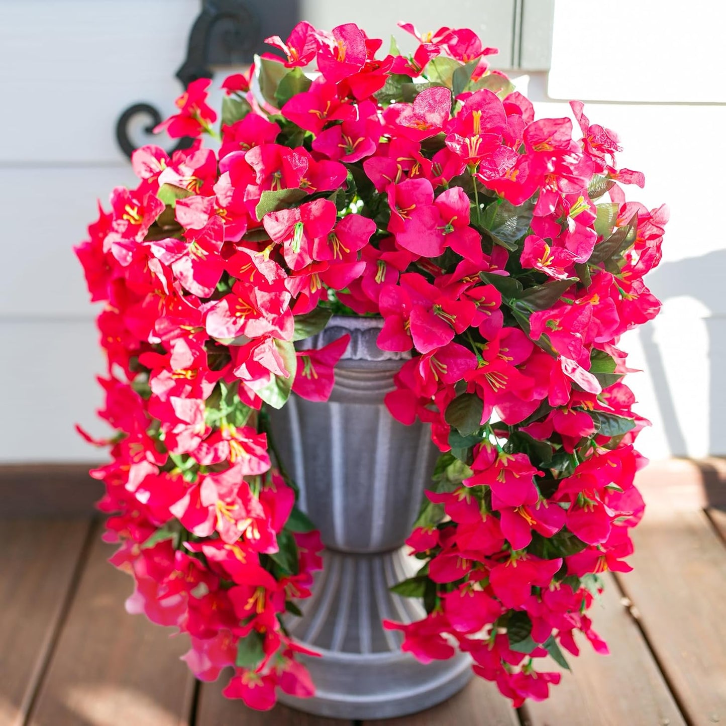 Bougainvillea Artificial Hanging Flowers Plants for Outdoors Decoration, 2pcs Fake Flowers Silk Bougainvillea Vines Realistic UV Resistant Faux Flowers for Planters Porch Patio Urn, Hot Pink