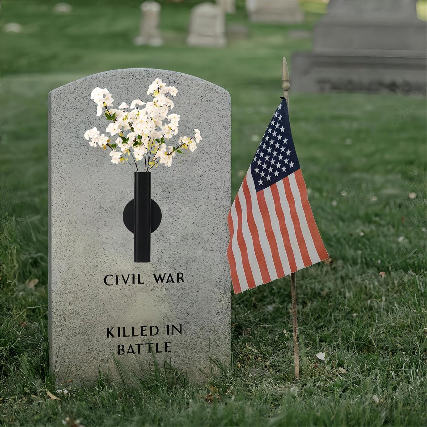 Self Adhesive Wall Vase Metal Tube Decoration Holder Used to Display Dried Flower, Faux Flowers, Fake Flowers, Also Suitable for Cemetery Memorial Decoration (2 Pcs Black)