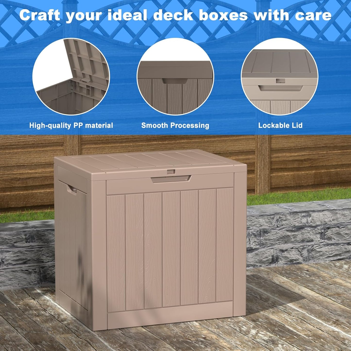 30 Gallon Outdoor Deck Box,Storage Lockable Waterproof Patio Furniture,Garden Tools,Cushions,Pool Accessories Outside Storage Resin Box(Grey)