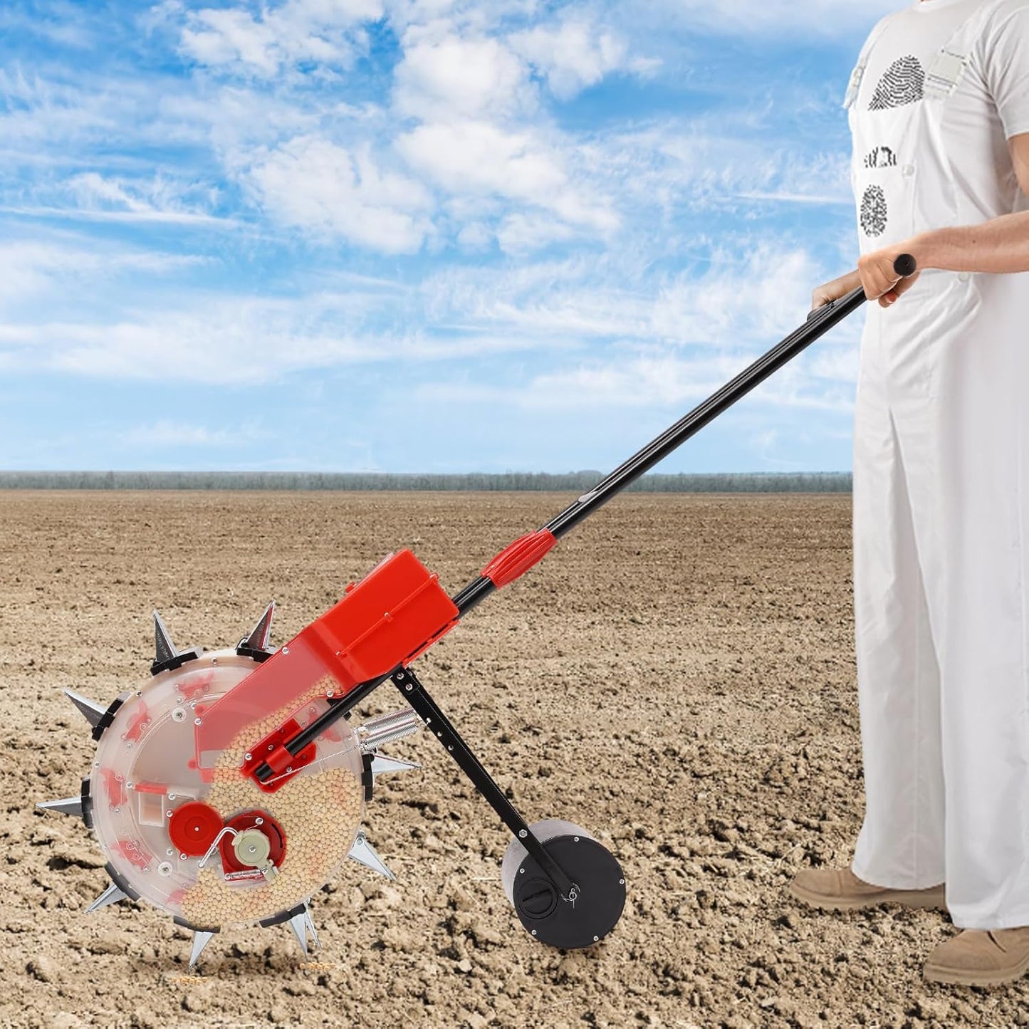 Garden Seeder, Manual Seeder Hand Seed Spreader Handheld Seeding Machine with 10 Seeding Nozzles, Hand-Push Roller Seed and Fertilizer Applicator for Planting Corn Soybean Peanut