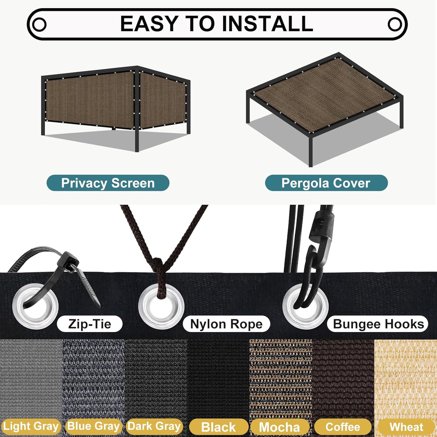 Shade&Beyond 90% Sun Shade Cloth with Grommets, 12' X 20' Pergola Shade Cover Canopy, Mesh Tarp Sun Screens for Patio, Outdoor, Garden, Backyard, Mocha