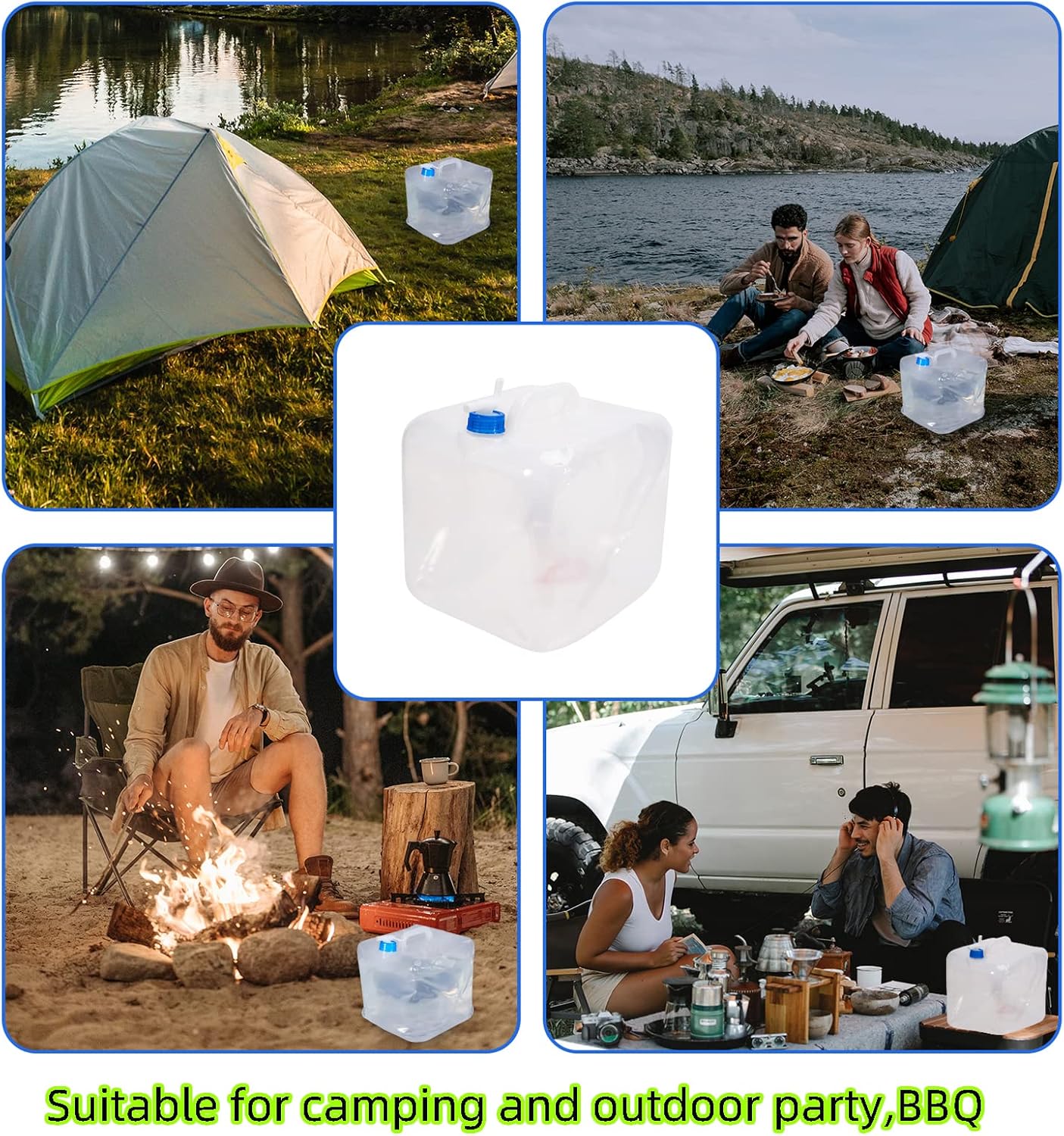 2 Pack Collapsible Water Container with Spigot, Foldable Cube Water Jugs Portable Water Storage for Outdoors Camping Hiking Disaster Preparedness & Survival Gear 1.4/2.6/4/5.3 Gallon