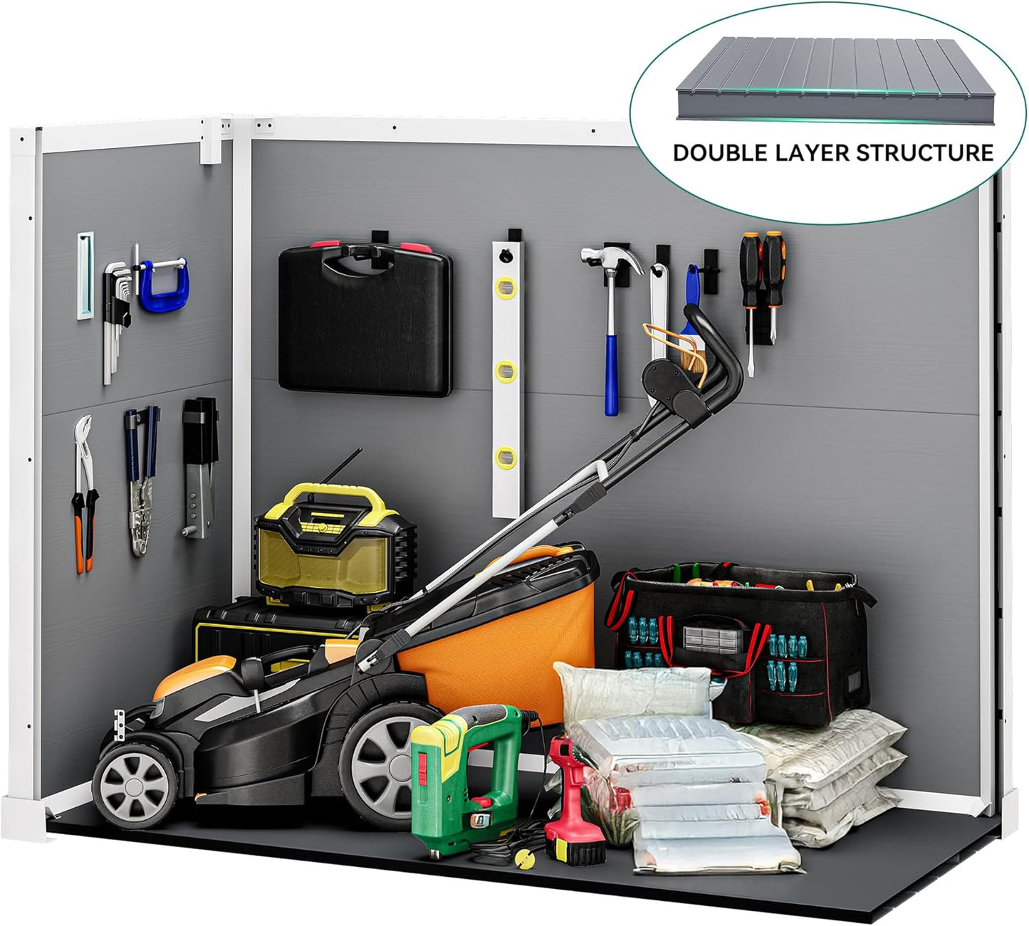 DWVO 41Cu.ft Outdoor Storage Shed w/o Shelf, 4.7x2.5 FT Horizontal Resin Tool Shed with Hydraulic Gas Rod and 3 Locks for Garden, Trash Cans, All-Weather Outdoor Storage, Lockable, Gray