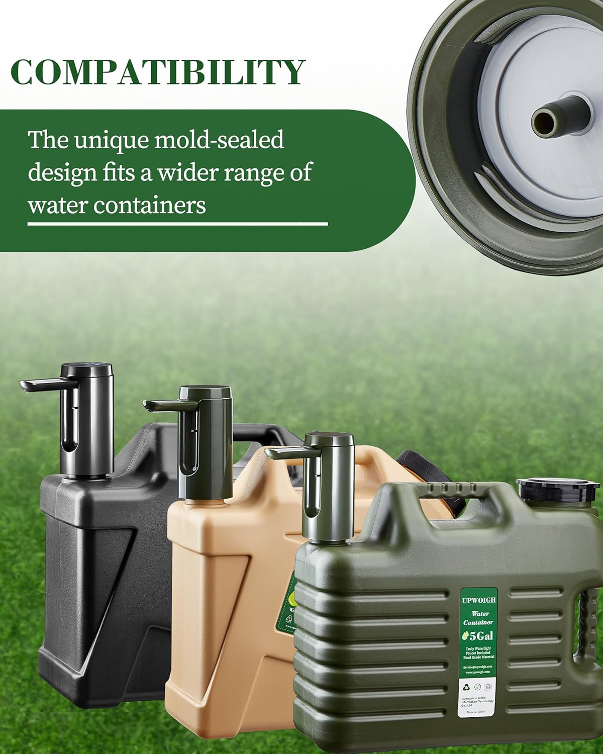 UPWOIGH 5 Gallon Water Jug, Thickened Water Storage Overlanding Gear Containers, Camping Essential Truly Leak-Proof Green Water Tank,BPA Free Portable Emergency Water Can for Outdoors Hiking RV