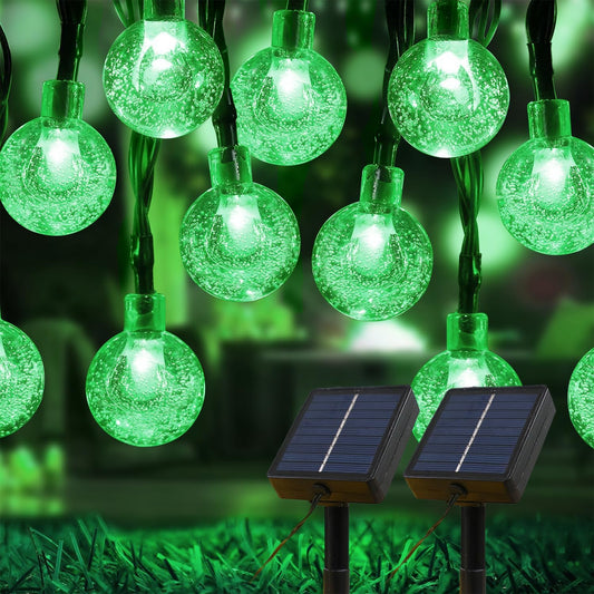 Solar Lights Outdoor Waterproof, 2 Pack Total 200LED 110FT Solar String Lights for Outside with 8 Modes, Outdoor String Lights Crystal Globe Patio Lights for Garden Yard Party Decor(Green)