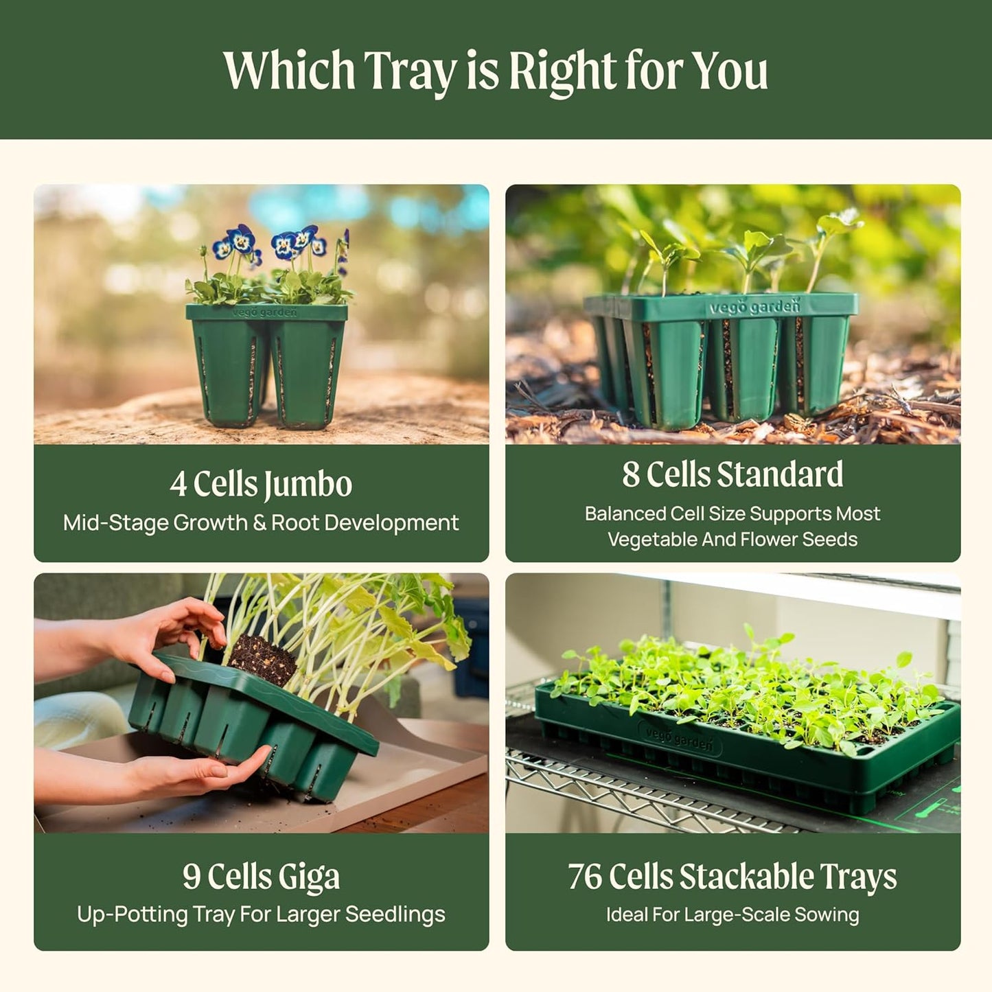 Vego garden Giga Seedling Trays - 16 Pack, 9-Cell UV-Resistant Reusable Starter Trays for Greenhouse/Garden (No Lids)