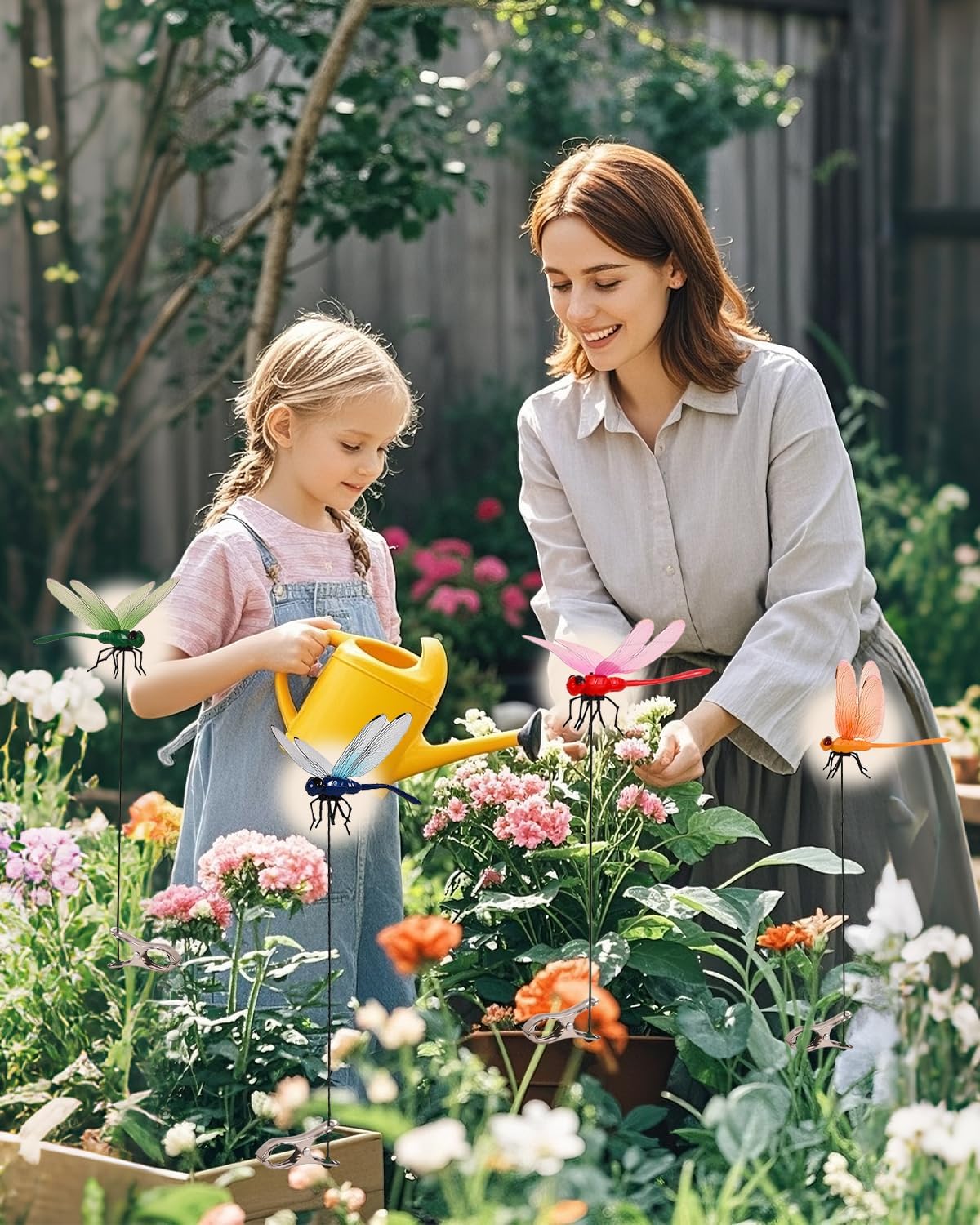 8 PCS Dragonfly Clips, 3D Outdoor Decor Fake on Dragonfly or Bugs Dragonfly Garden Stakes Gardening Decoration Insert Plaque Yard Ornaments Outdoors and Fly Deterrent Outdoor