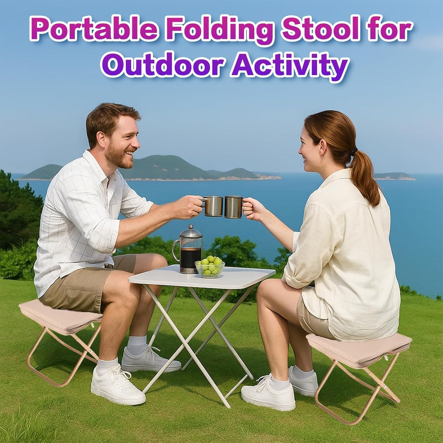 Baiao Camping Stool, Portable Folding Stool with Carry Bag, 13Inch Aluminum Alloy Bracket, 1.5lbs Lightweight, for Travel, Hiking, BBQ, Fishing, Beach(Khaki)