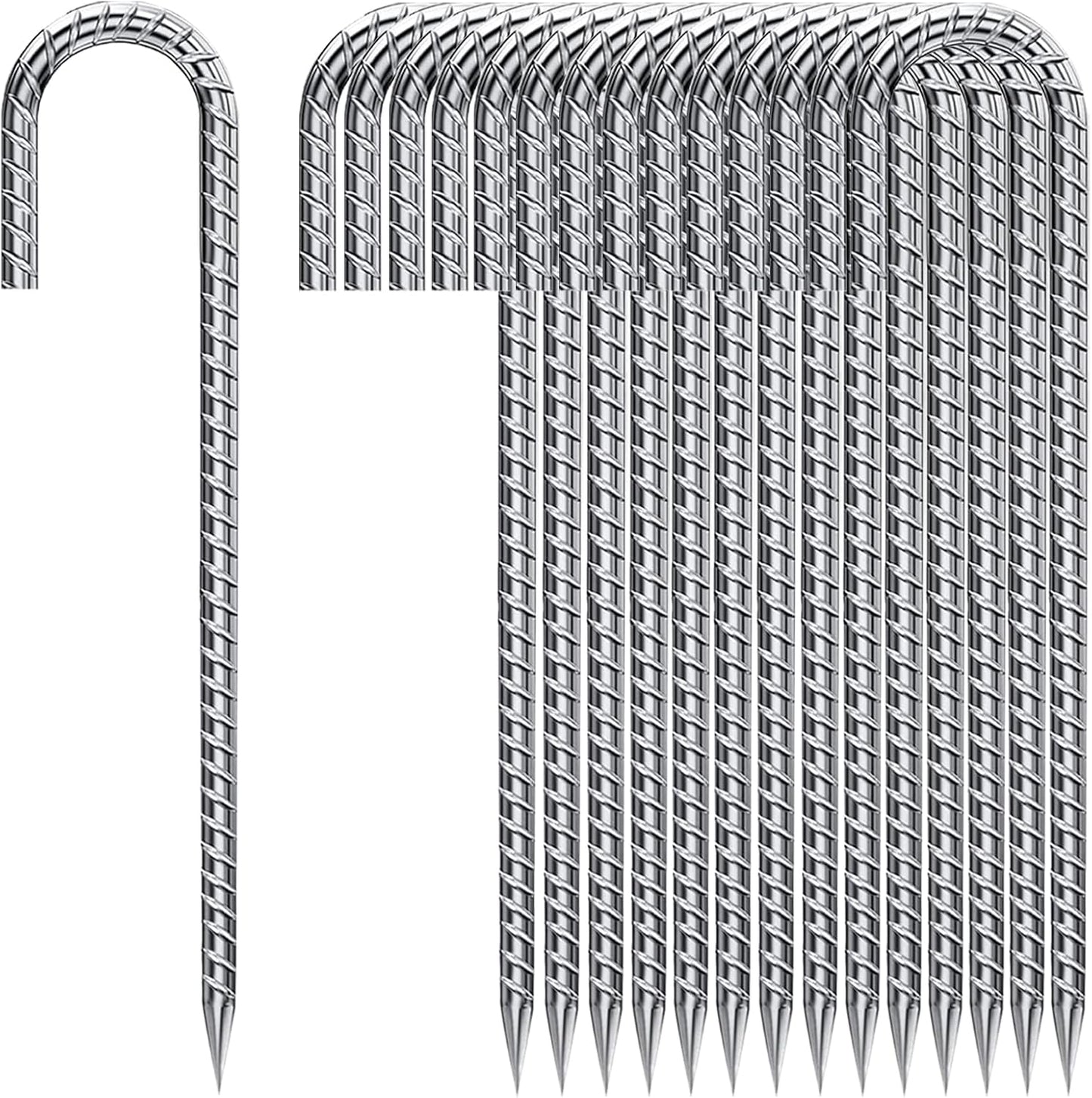 Ground Rebar Stakes 12 Inch Galvanized,J Hook Rebar Staples Heavy Duty 100 Pack Anti-Rust Yard Stakes for Plants Landscape Fabric Artificial Turf Fencing for Yard Shrubs