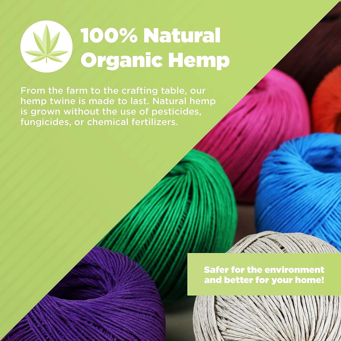 Hemp Twine for Gardening - Twine for Crafts - Organic Natural Hemp String for Jewelry Making - Strong Durable Cord for Decoration, Macrame + Cooking - 1MM, 100G/430 Ft. - 20 lb. Test Strength - Green