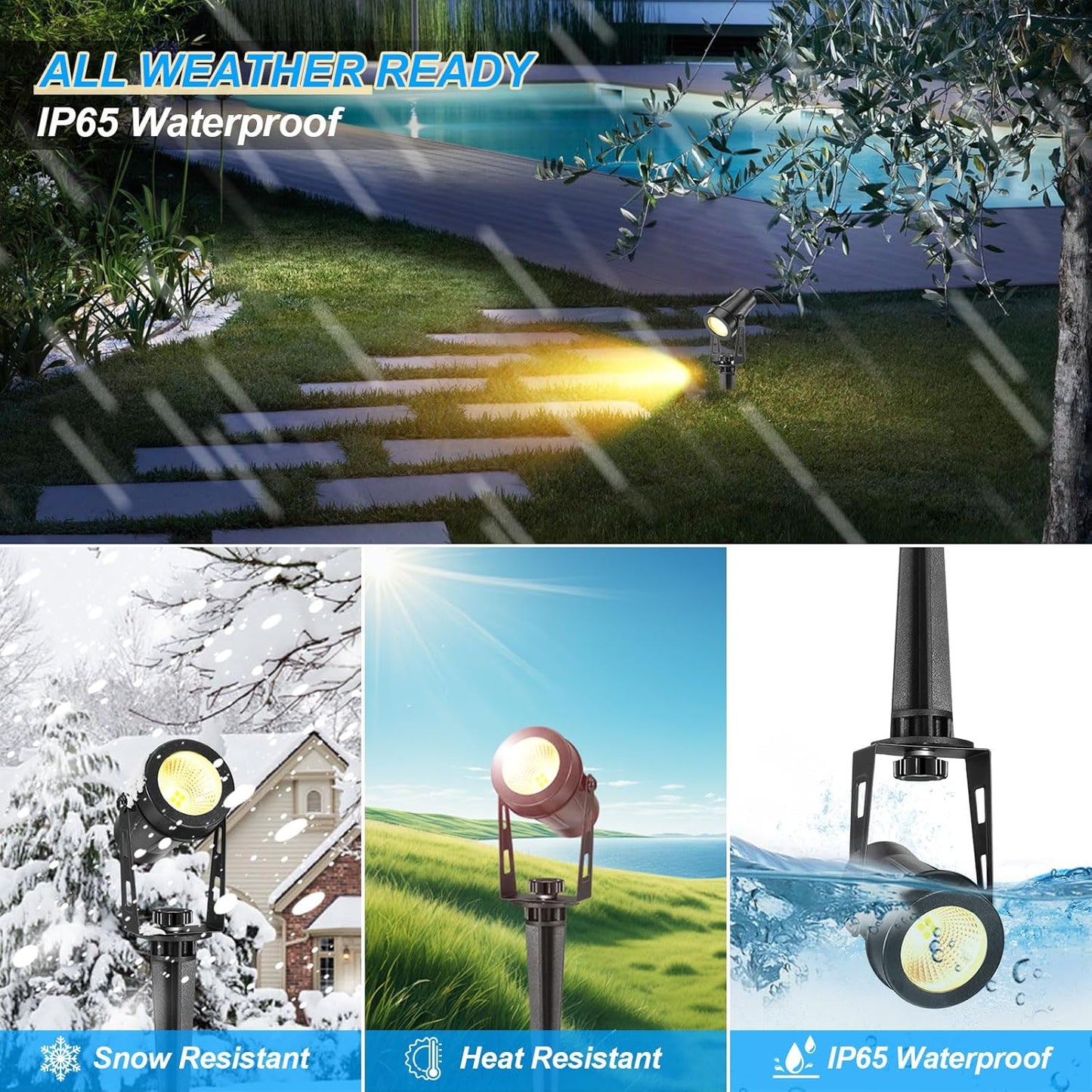 Solar Spot Lights Outdoor, 4-in-1 Landscape Lights with Remote Control, Auto On/Off Solar Uplights for Yard Garden Tree Decoration (Warm White)