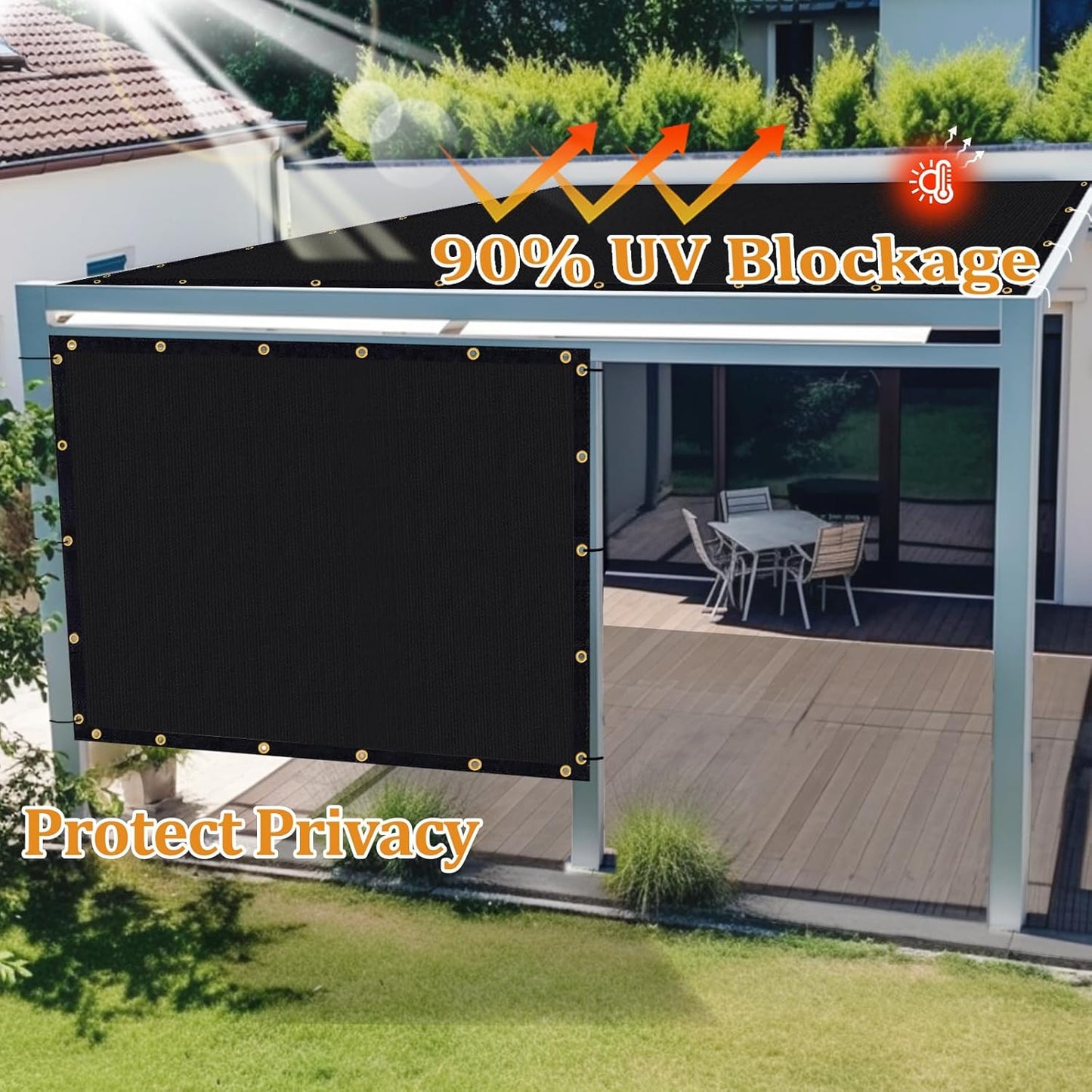 Shade&Beyond Customized Size 6' X 14' Shade Cloth with Grommets, 90% UV Protection UV Protection Mesh Tarp Sun Screens for Patio GN01, Black