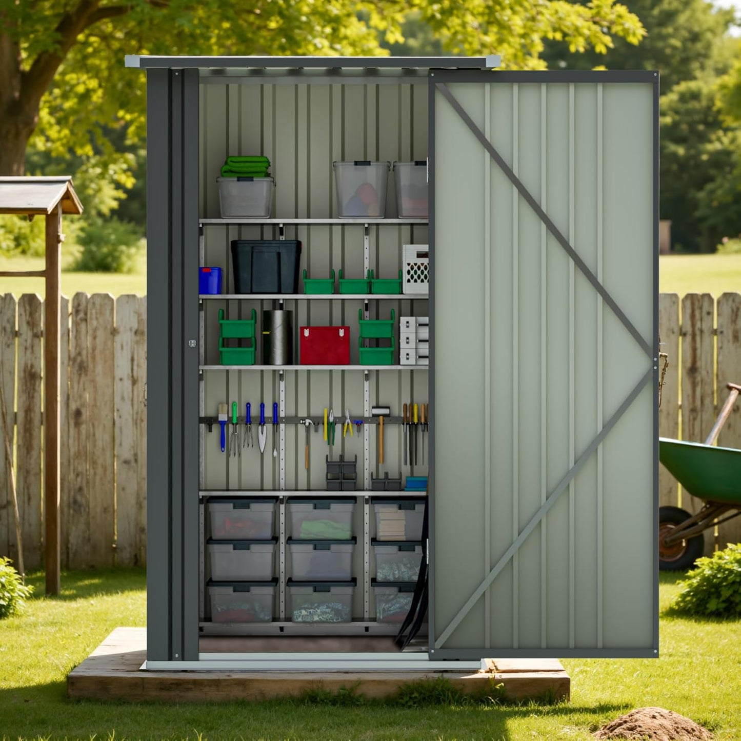 Greesum 3×3FT Outdoor Storage Shed, Metal Sheds with Sloping Roof and Lockable Single Door, Steel Tool Shed for Backyard, Bike, Patio, Garage, Lawn, Black