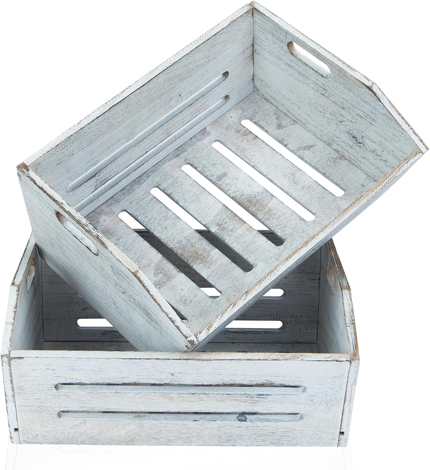 ELONG HOME Wooden Crate, 2 Pack Fast Assemble Wooden Crate for Storage, Decorative Farmhouse Wooden Crate Basket, Vintage Wood Crates Display for Fruits and Vegetables