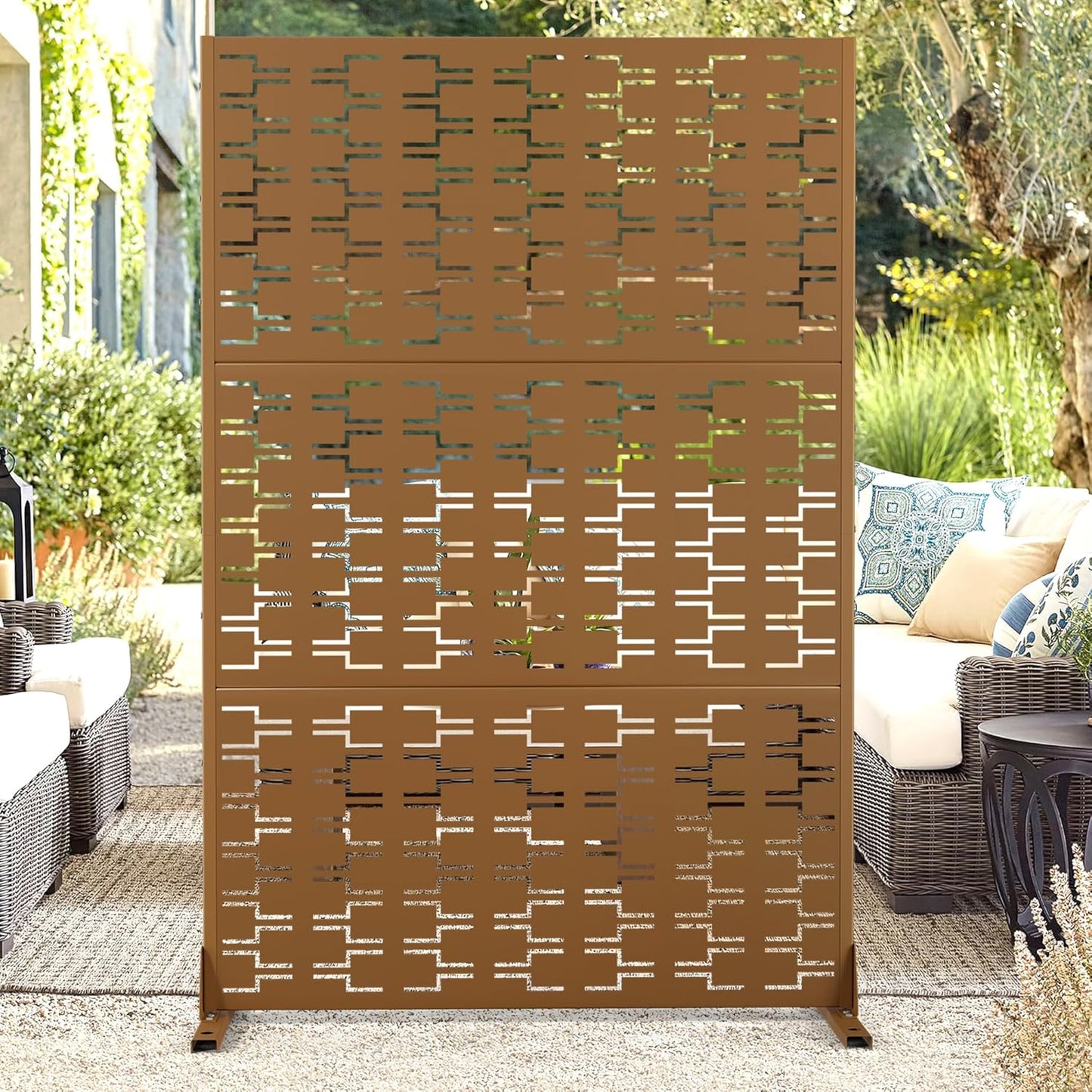 72" H×47" W Metal Privacy Screen Outdoor Privacy Screen Freestanding, Outdoor Privacy Screens and Panels for Patio Lawn Deck(Consists of 3 Panels)