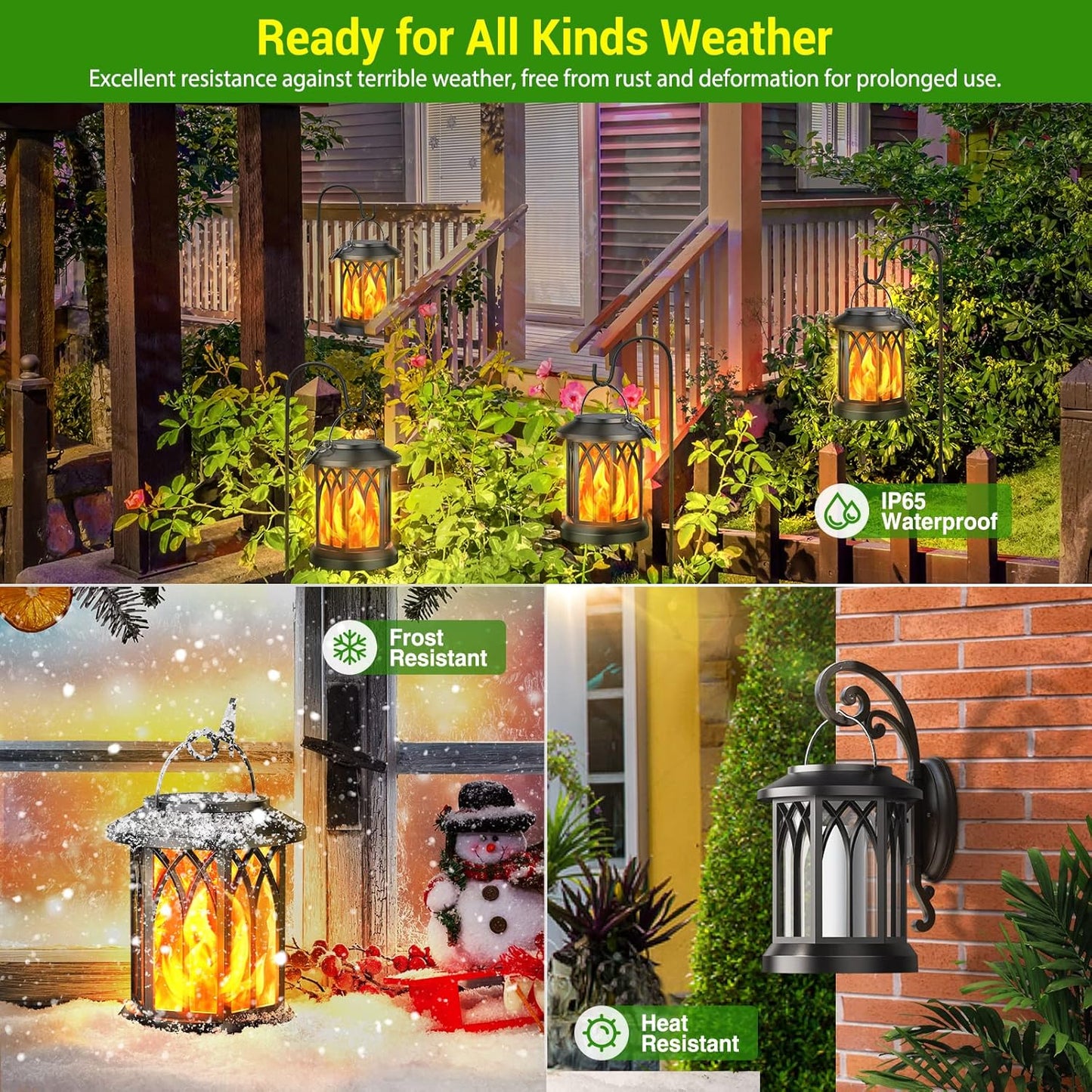 KOOPER 4 Pack Solar Lantern Outdoor Lights, Upgraded Flickering Flame Solar Lanterns Lights Outdoor Waterproof, Hanging Lantern Decorative, Solar Powered Lanterns for Yard Patio Path Tree Garden Decor