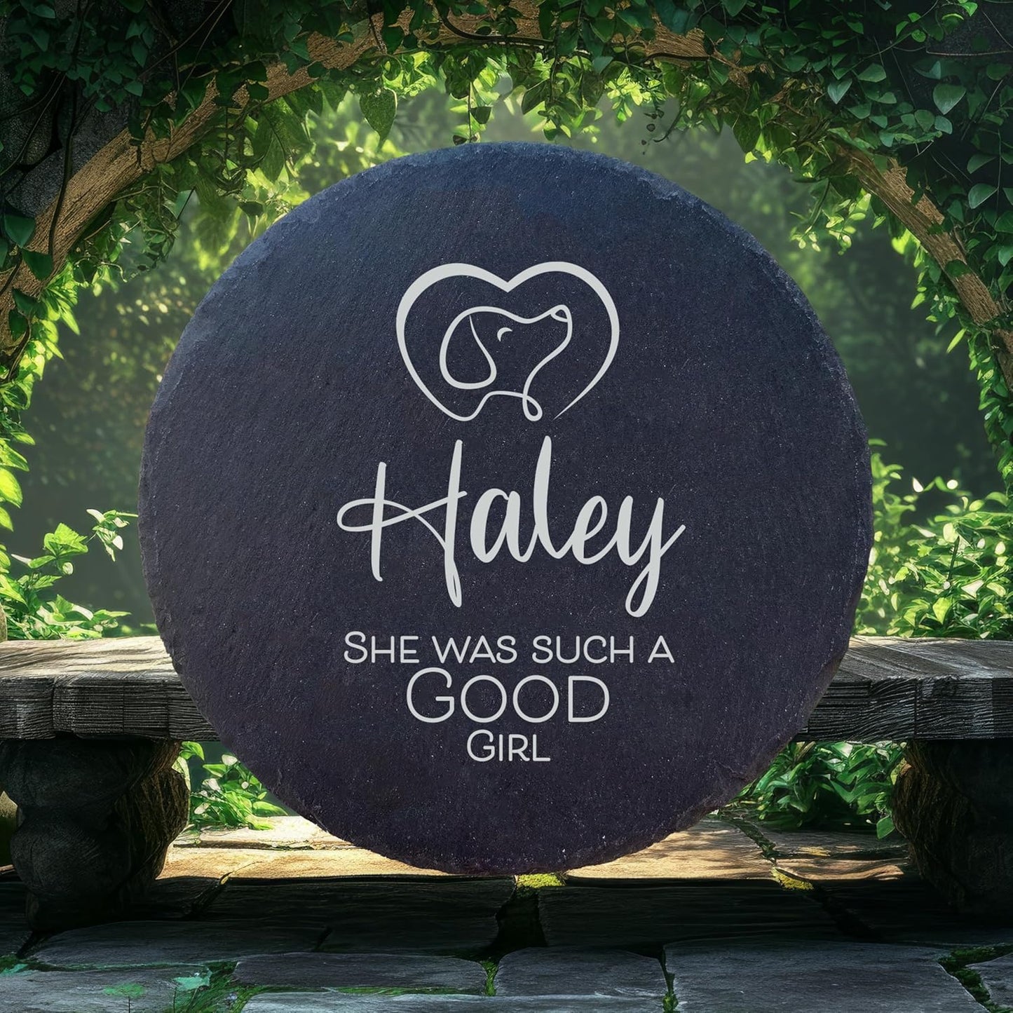 Personalized Pet Memorial Stone for Dogs and Cats | Custom Laser-Etched Weatherproof Garden Grave Marker | Natural Stone Bereavement Headstone Sympathy Gift | 4, 6, 10, or 12 Inch Heart or Circle Shape (A11)