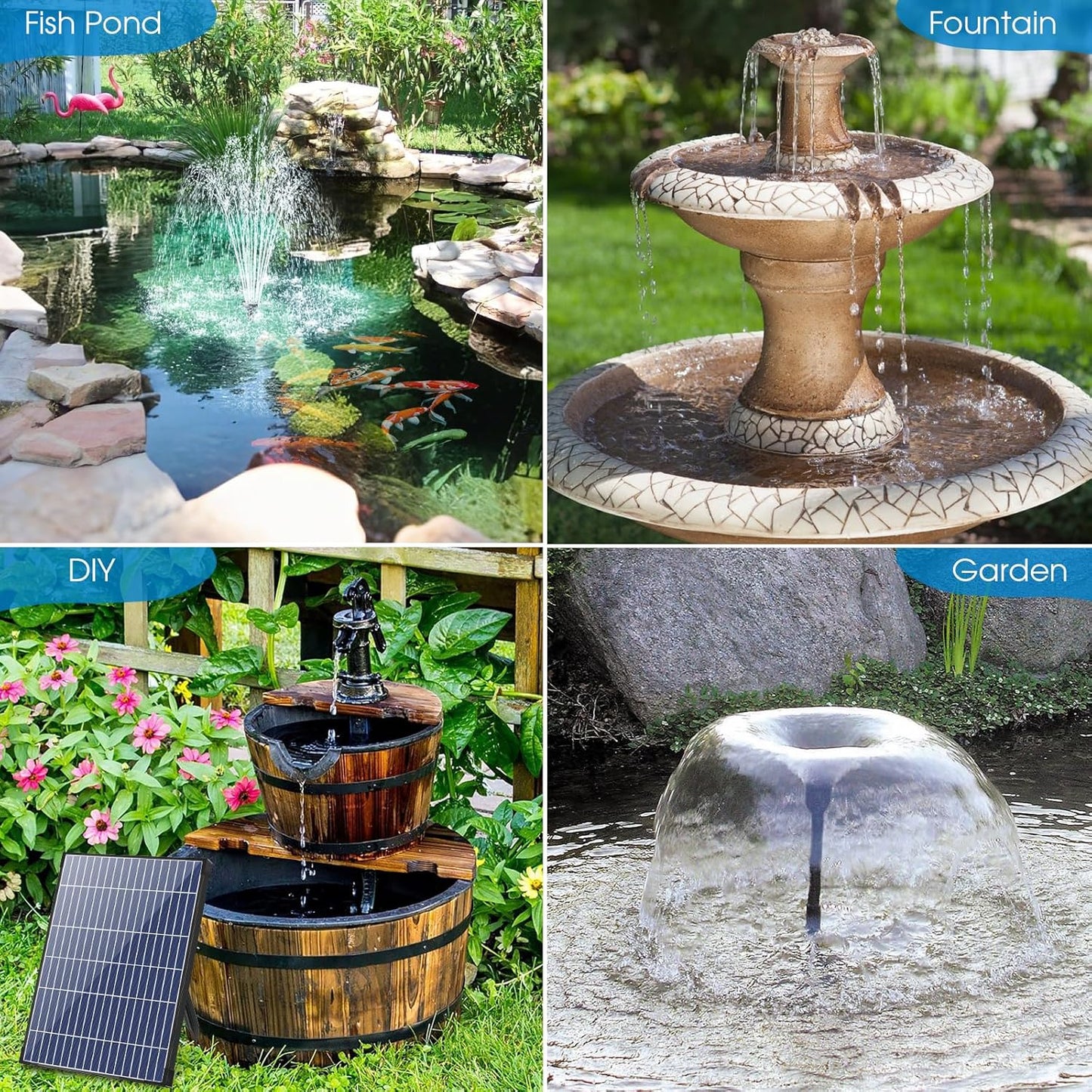 Antfraer Solar Water Pump, 12W Solar Powered Water Pump with Water Shortage Protection, 160GPH Solar Pond Pump with 6.6FT Clear Tubing, 17Ft Cord Length for Pond, Fish Tank, Waterfall, Garden