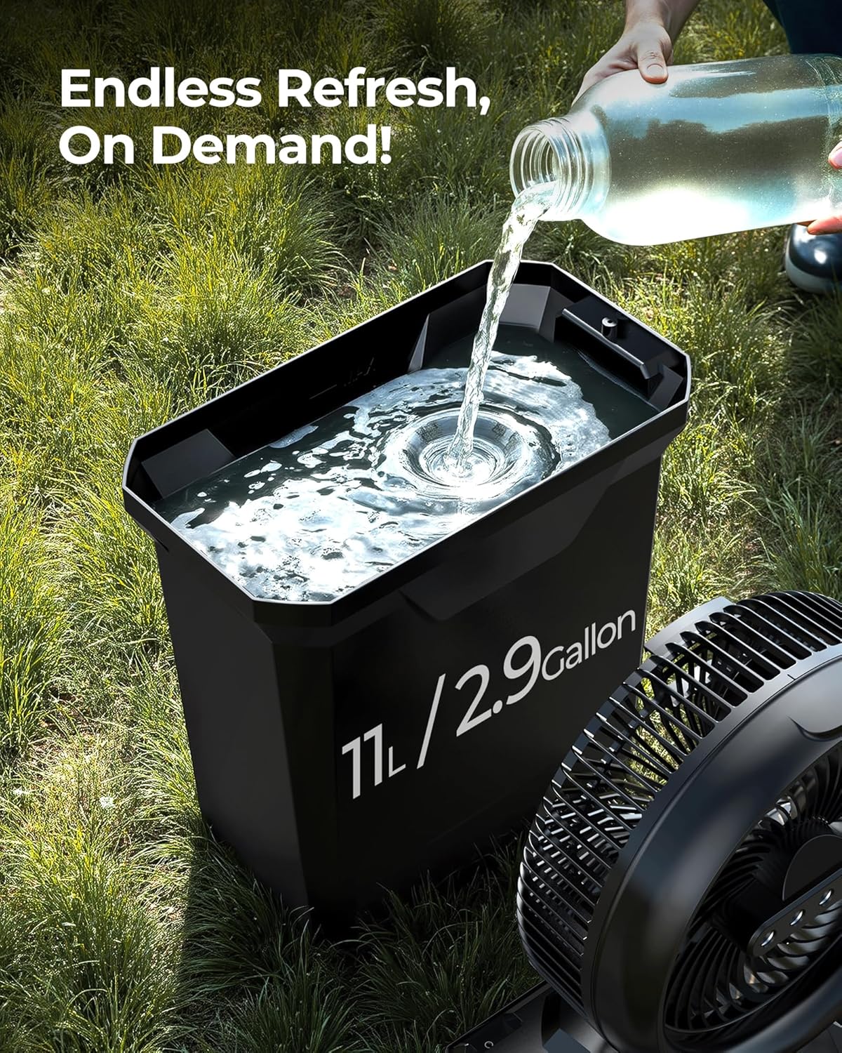 Koonie 10 Inch Camping Misting Fan 11L Tank, 20000mAh Cooling Battery Floor Fan with Remote, 4 Timers, 4 Speeds, 3 Mist Modes, 45°/90° Oscillation, 10° Tilt, Portable for Outdoors Patios, Travel