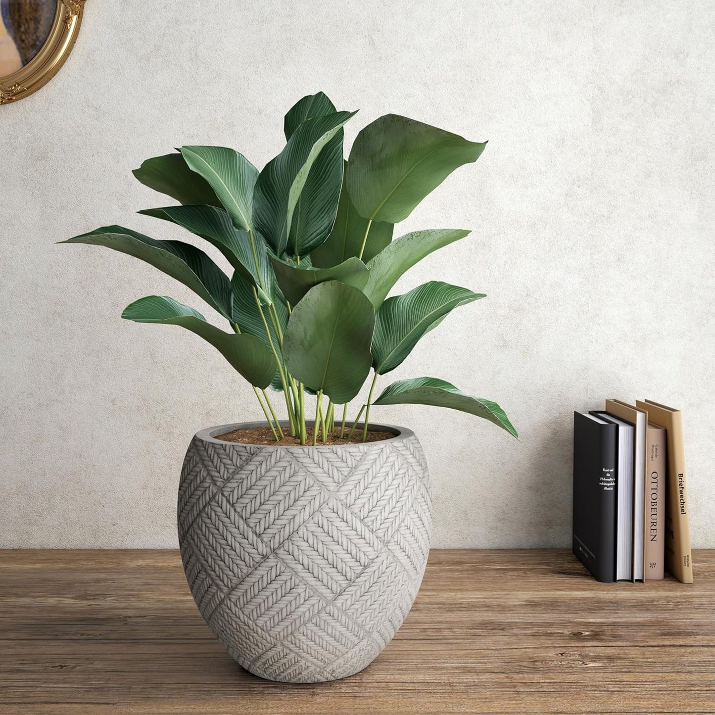 Oakrain Large Rustic Planters for Indoor Plants, 10” Decorative Round Vase with Drainage Hole, Distressed Planter Pot for Home Decor, Centerpieces Living Room, Washed Gray