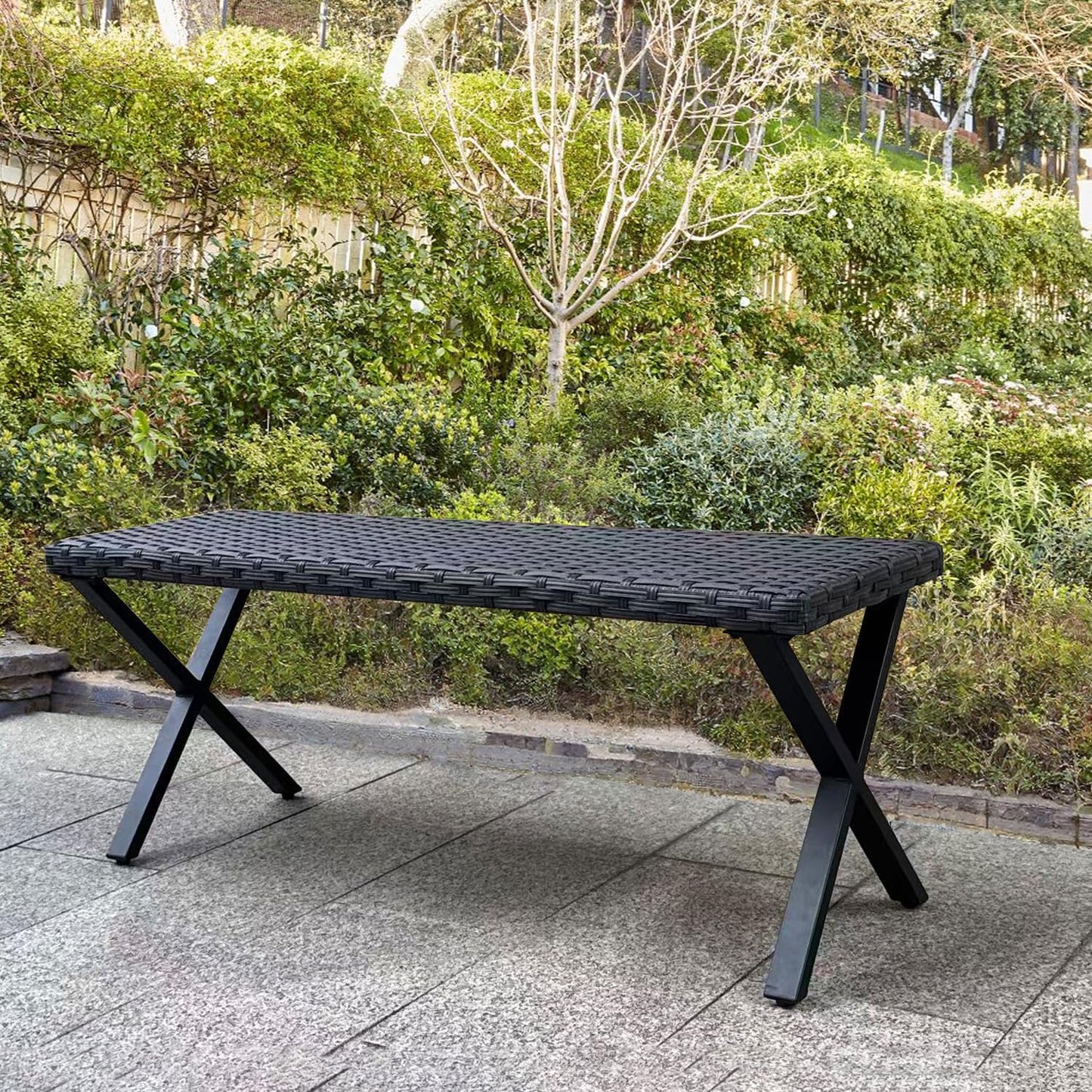 46" Patio Rattan Backless Bench, All-Weather Outdoor Bench for Garden Backyard, Porch, or Lawn