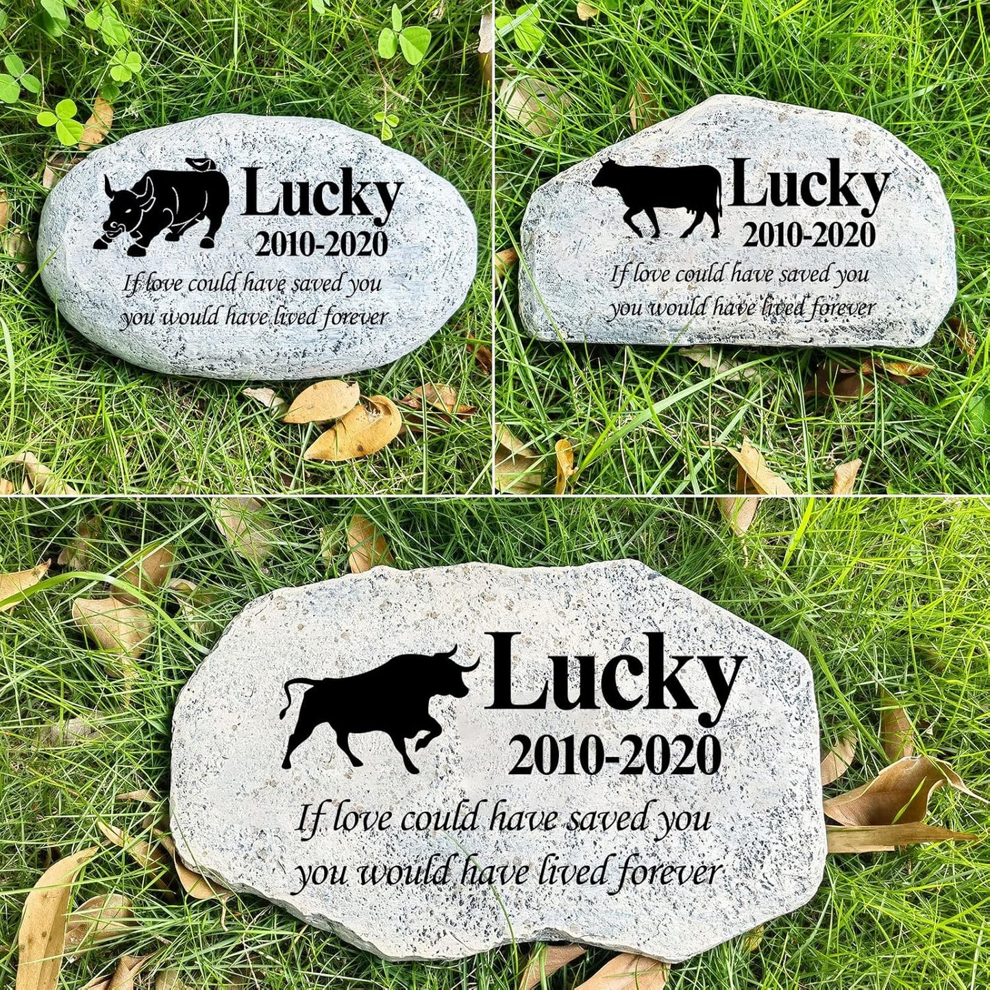 Personalized Bull Memorial Stone, Garden Memorial Stone Personalized, Cow Headstone, Bull Tombstone, Memorial Plaque Outdoor, Garden Stepping Stone (Bull & Cow)