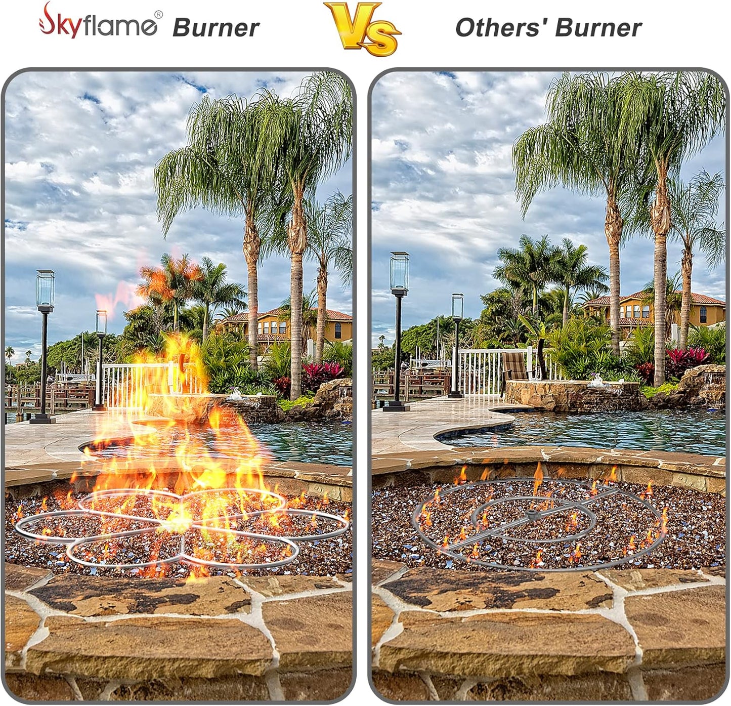 Skyflame 30-Inch 304 Stainless Steel Fire Pit Burner, Flower-Shape Burner Ring for Fire Pit, Natural Gas & Propane Fireplace, Max BTU 435K