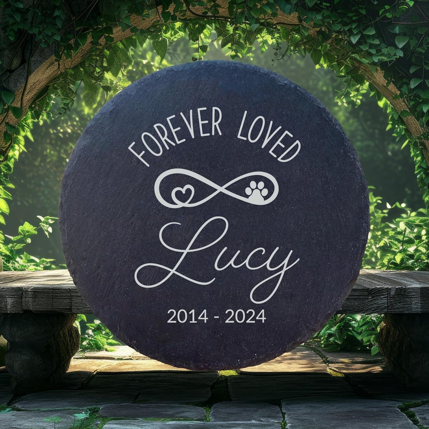 Personalized Pet Memorial Stone for Dogs and Cats | Custom Laser-Etched Weatherproof Garden Grave Marker | Natural Stone Bereavement Headstone Sympathy Gift | 4, 6, 10, or 12 Inch Heart or Circle Shape (A13)