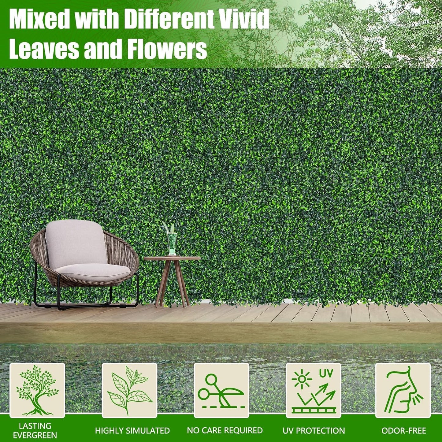 Artificial Boxwood Roll,71x144 in(72 sqft) UV-Anti Faux Ivy Grass Wall Backdrop for Balcony Privacy, Fake Grennery Wall Decor for Garden, Patio, Backyard