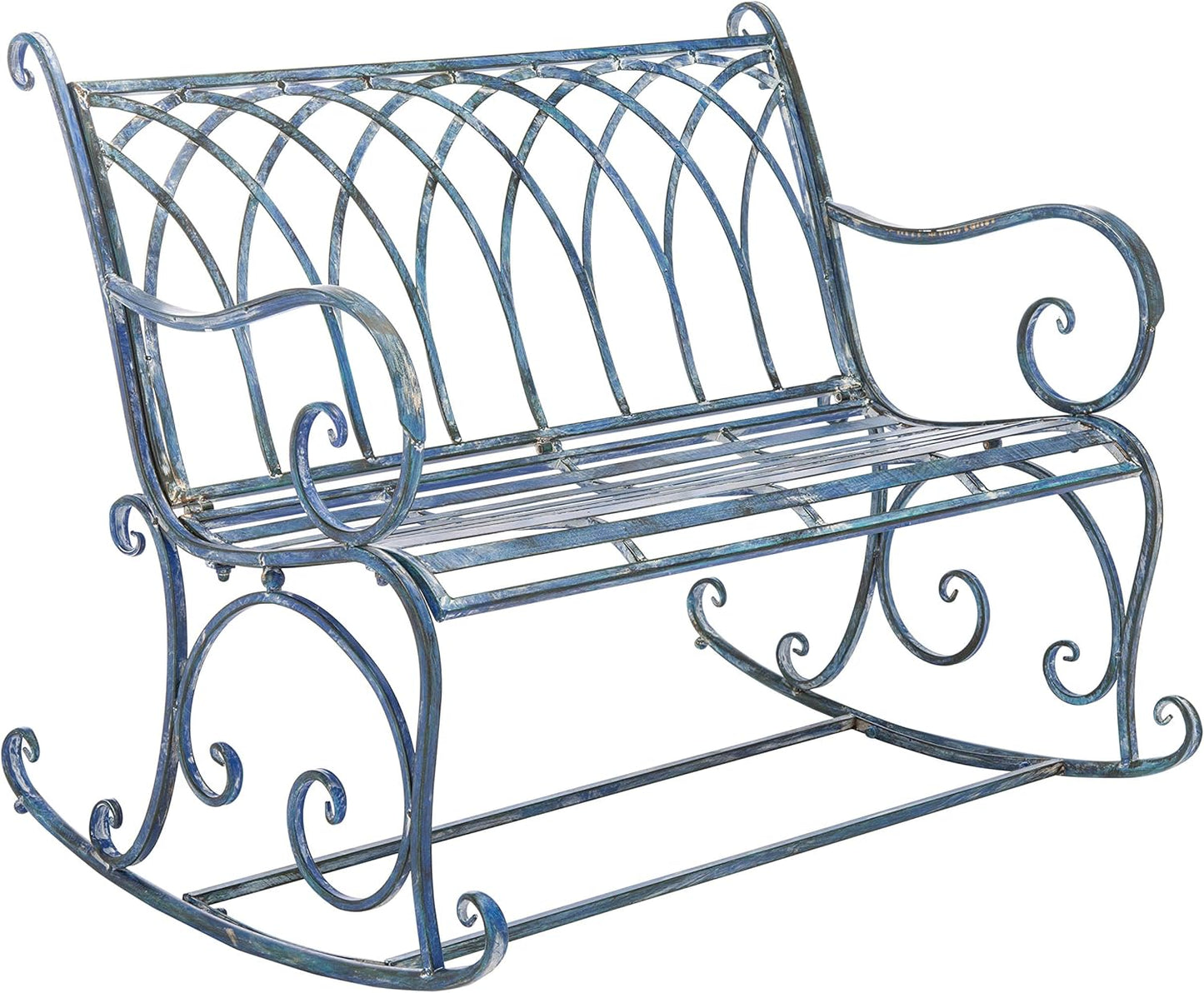 SAFAVIEH Outdoor Collection Ressi Victorian Antique Blue Patio Porch Entryway Backyard Rock Bench