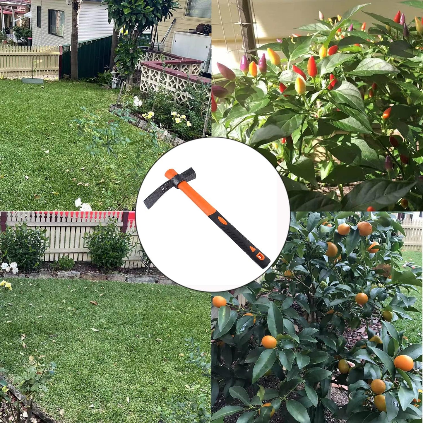 Dual Head Hammer Hoe with Heavy Duty Forged Adze and Ergonomic Non-Slip Handle for Gardening, Hunting, Landscaping Outdoor 39mm/15-Inch