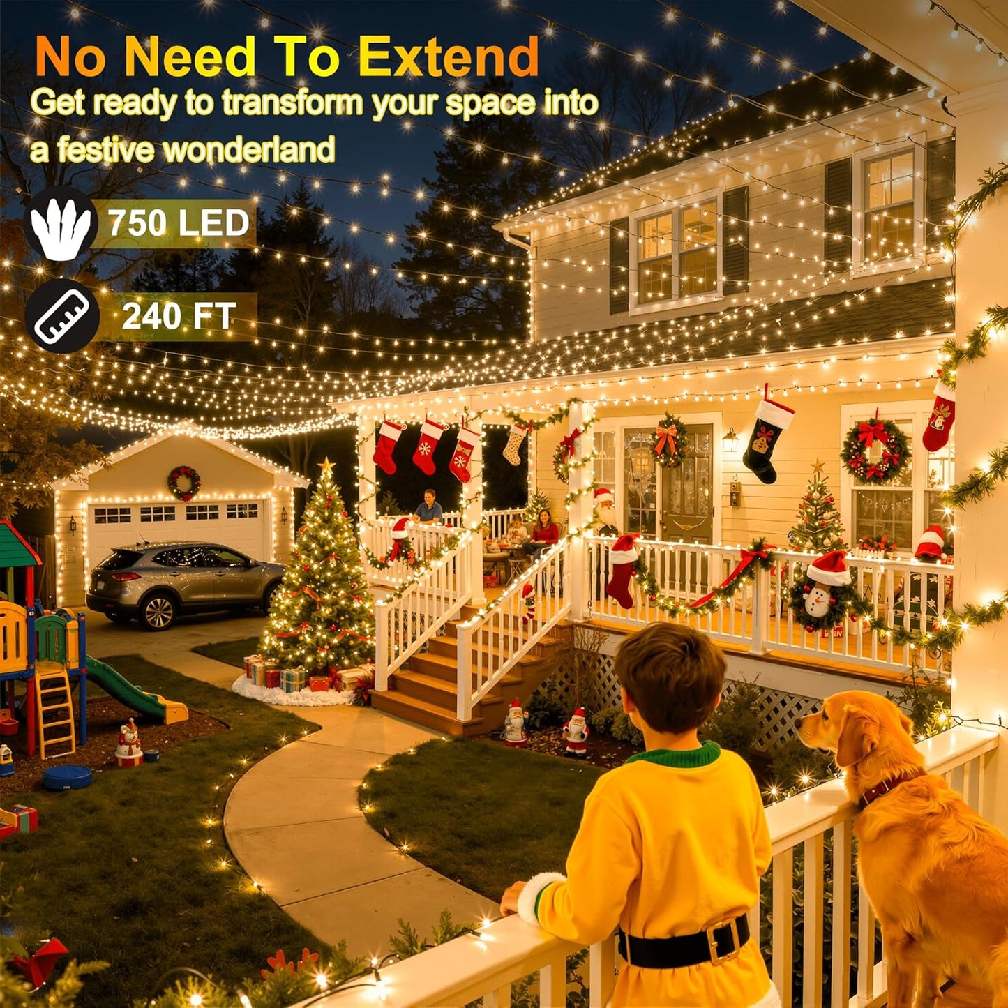 750LED Christmas Lights Outdoor Use, 240ft 12 Modes Warm White LED String Lights with Timer Dimmable, Waterproof Christmas Tree Lights for Xmas Patio Yard Fence Balcony Garden Decor Warm White