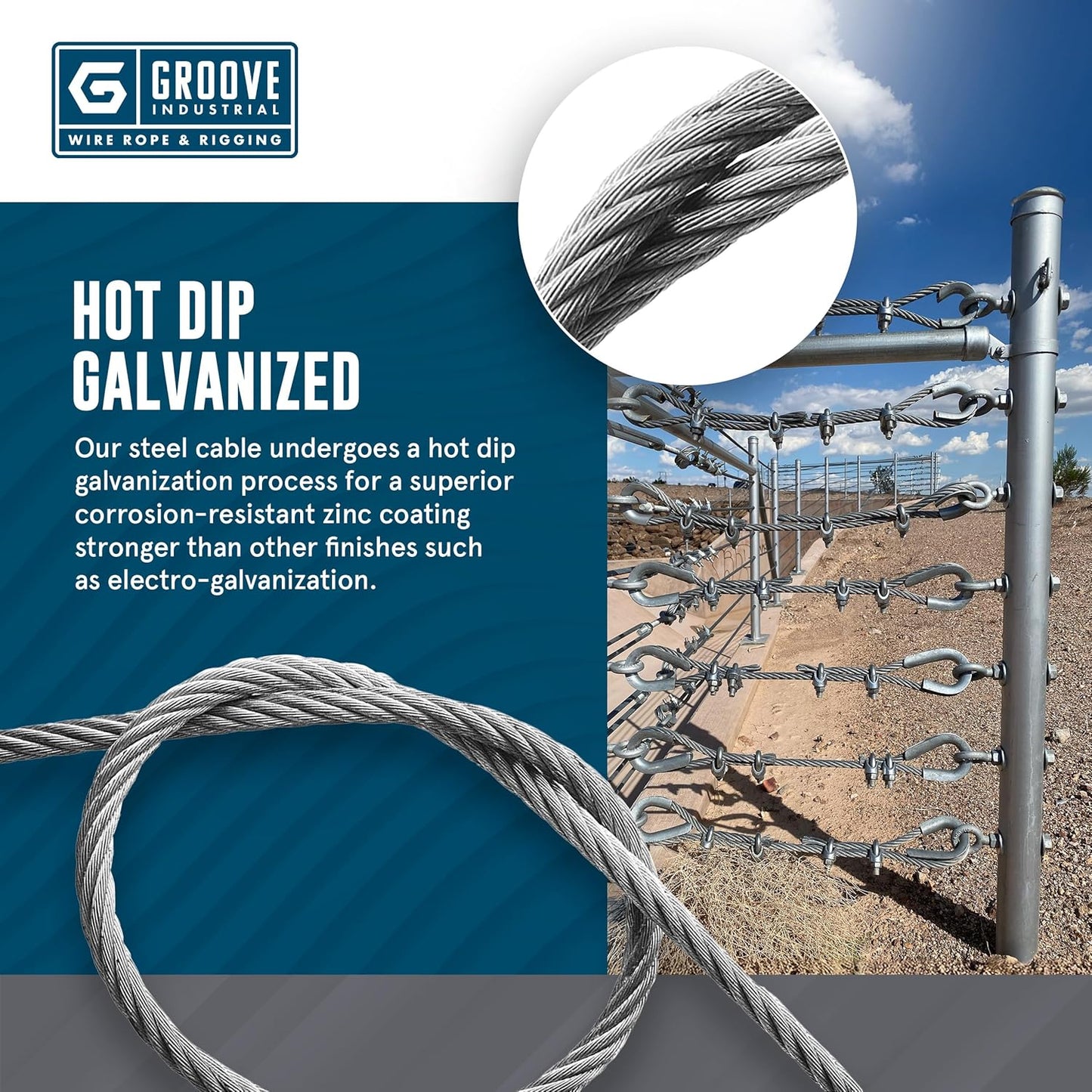 3/8’’ 7x19 Hot Dip Galvanized Aircraft Cable – Steel Wire Rope - 3000 Feet
