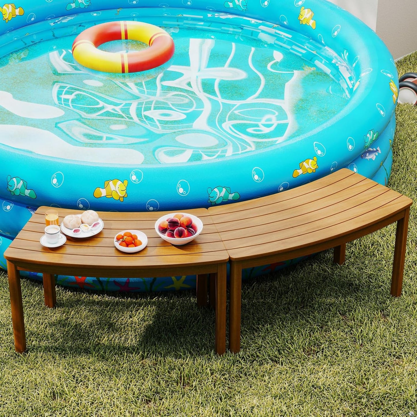 Tangkula Acacia Wood Outdoor Curved Bench Set of 4, Patio Garden Backless Fire Pit Bench with 1600 lbs Weight Capacity, Outside Seating Furniture for Front Porch, Deck & Backyard