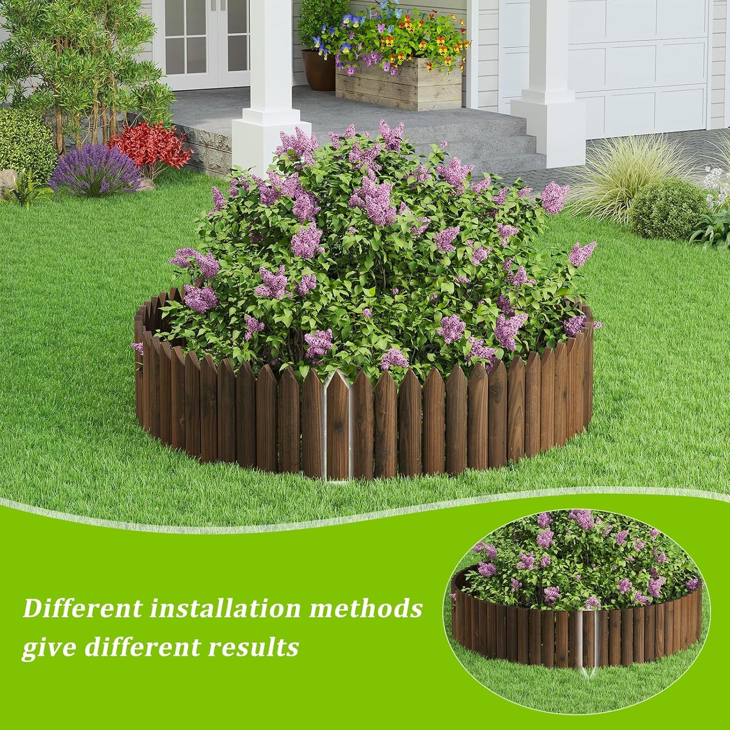 Wood Garden Edging Border Wooden Short Fence Landscape Edging Anti Corrosive Lawn Fence Border with Gloves Decorative Flower Bed Border for Yard Patio Pathway Tree Outdoor-47.2" L X 11.8" H (1PACK)