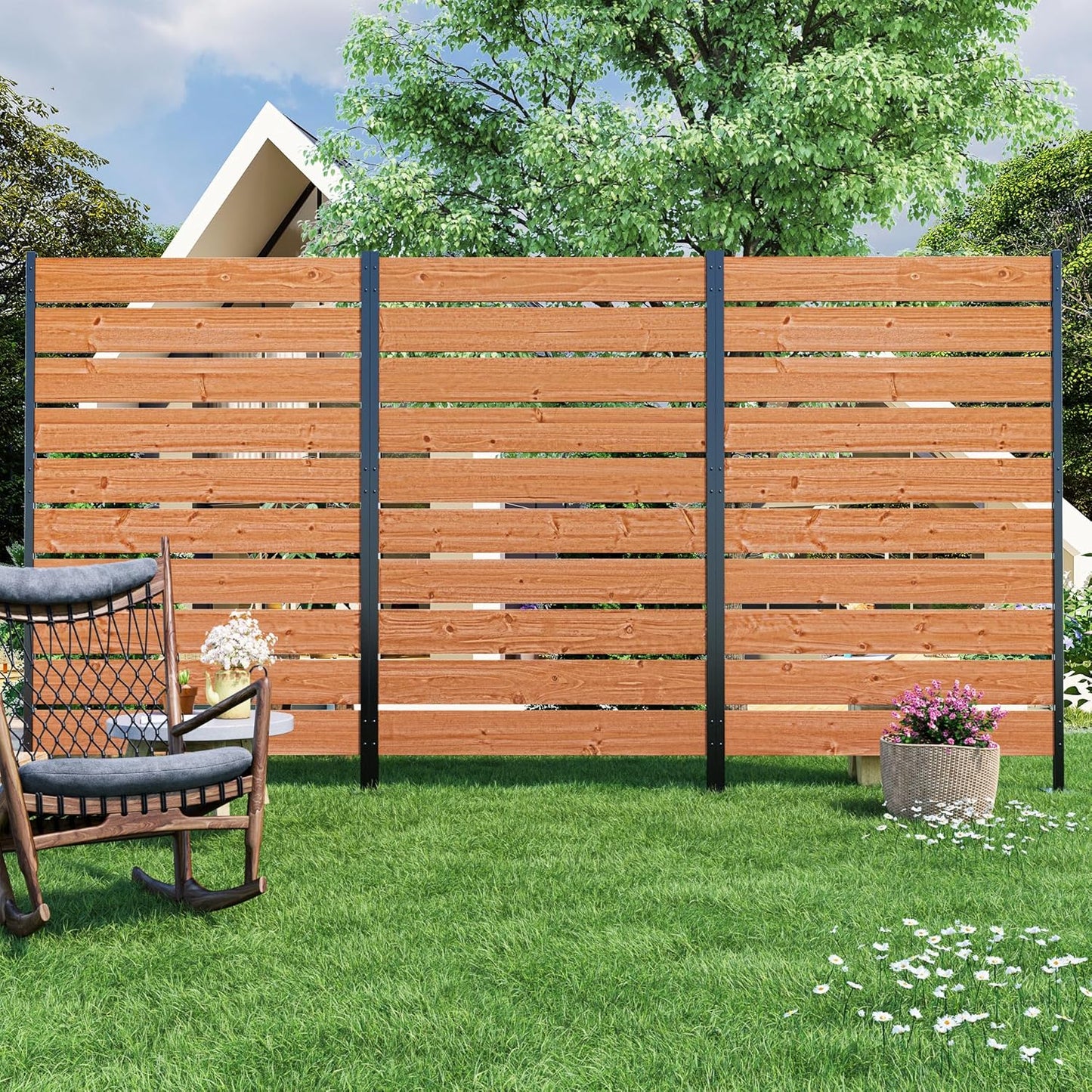 Modern Shade 5' x 3' Wood Privacy Fence Screen (3 Panel) Natural Cedar Wood, Outdoor Privacy Fence Panel for Deck Balcony, Conceals Trash Cans Air Conditioner, Ultimate Fence Privacy Screen