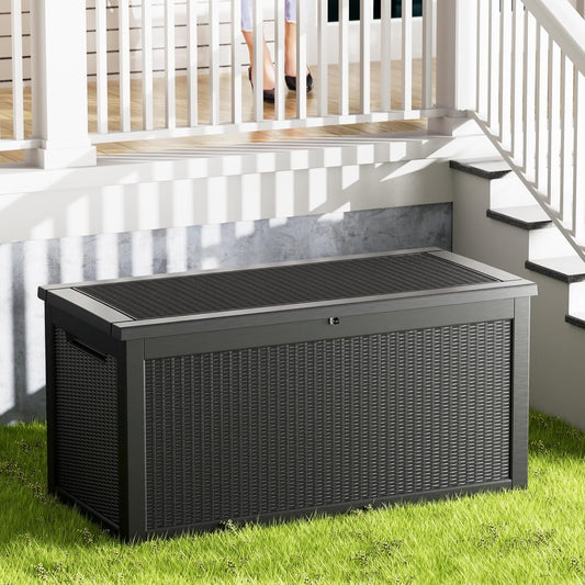 Extra-Large 320 Gallon Outdoor Storage Bin - Waterproof Resin Deck Box for Pool, Patio & Garden, Lockable Outdoor Deck Box for Cushions & Tools, UV-Resistant, Jet Black
