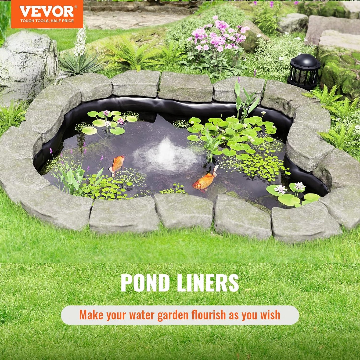 VEVOR 30 x 35 ft Pond Liner, 45 Mil Thickness, Pliable EPDM Material, Easy Cutting Underlayment for Fish or Koi, Features, Waterfall Base, Fountains, Water Gardens, Black