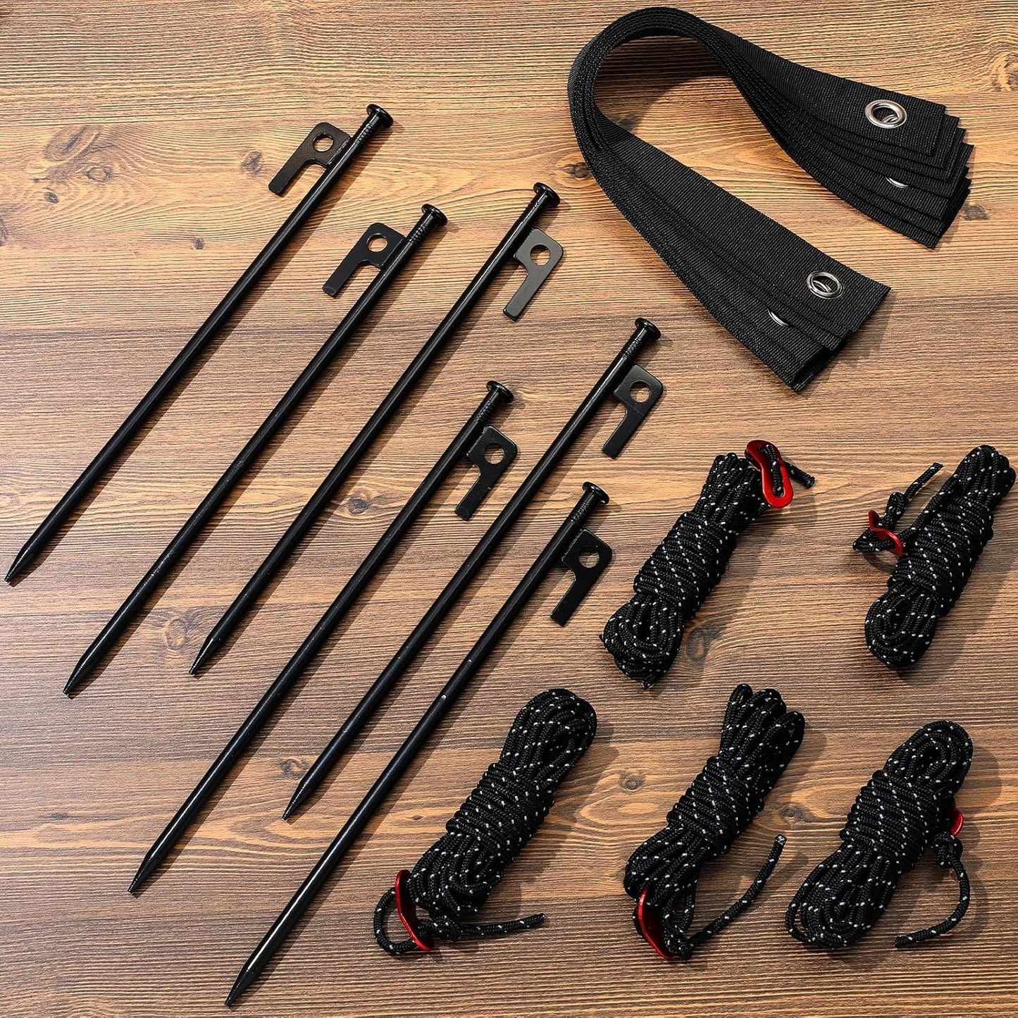 Suzile 60 Pcs Tree Stake Kit, Heavy Duty Tree Staking and Supports for Leaning Trees Include 11. 8'' Steel Stakes 15. 8'' Support Straps 13. 12 ft Ropes for Anchoring Hurricane Protection (Black)