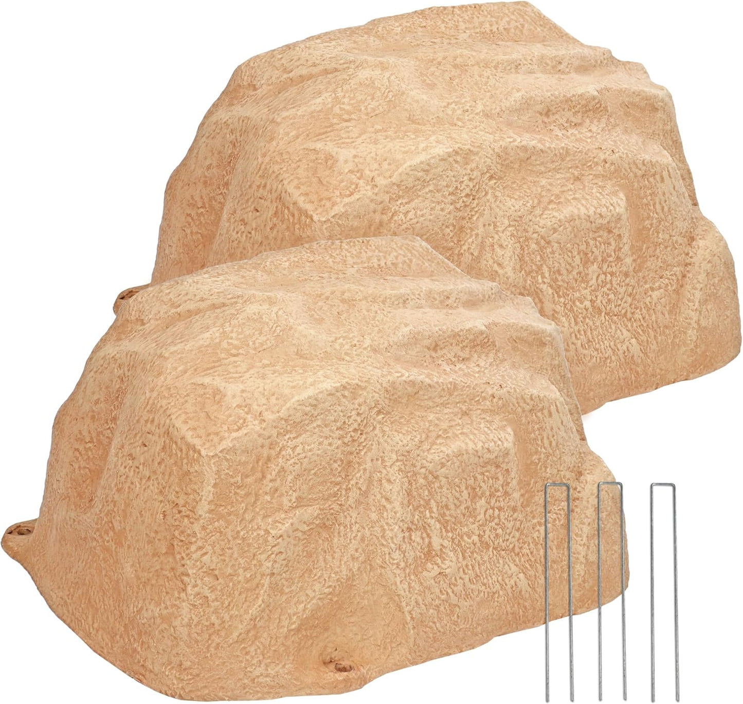 Sunnydaze 14” H Polyresin Faux Landscape Rock Cover - Lightweight Fake Rock Well Pump Cover for Outside - Sand - 2-Pack