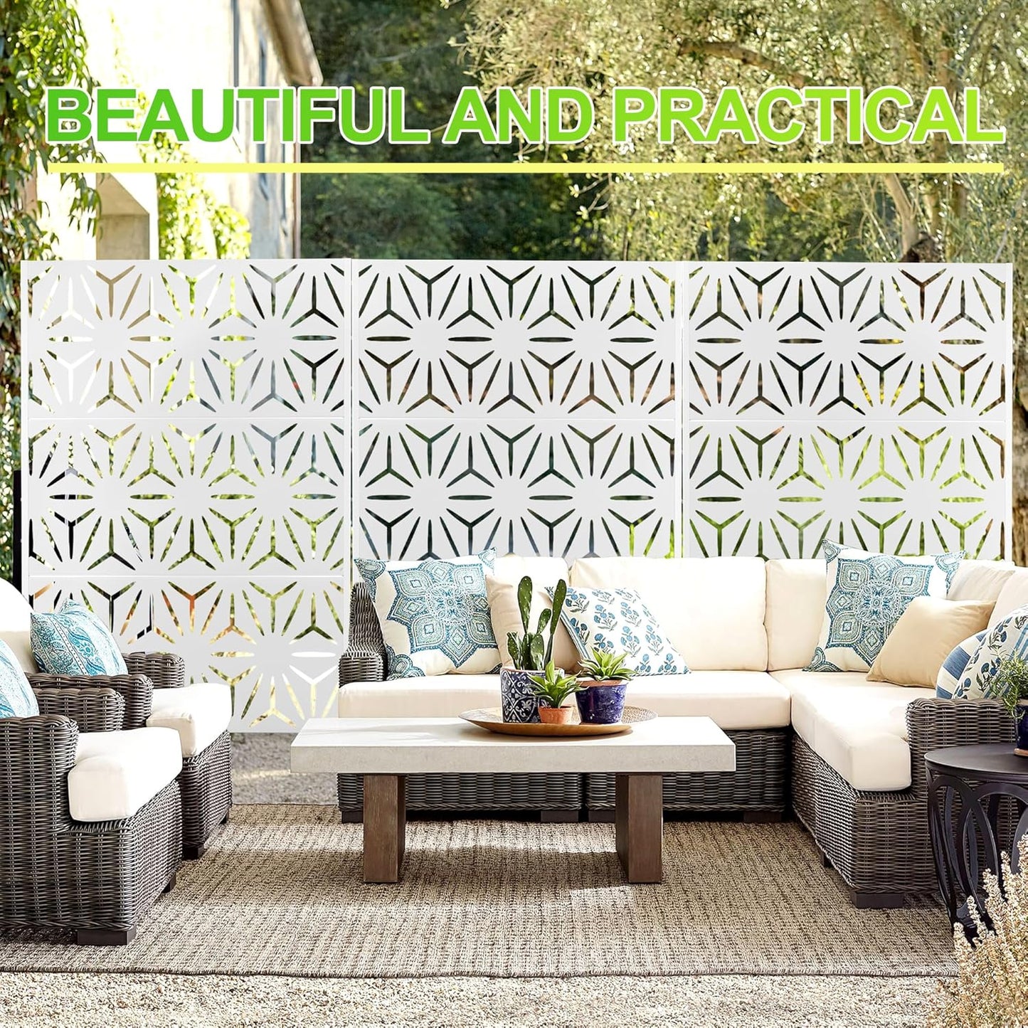 Outdoor Privacy Screen,72" H×47" W Metal Privacy Screen, Freestanding Privacy Fence Panels for Patio