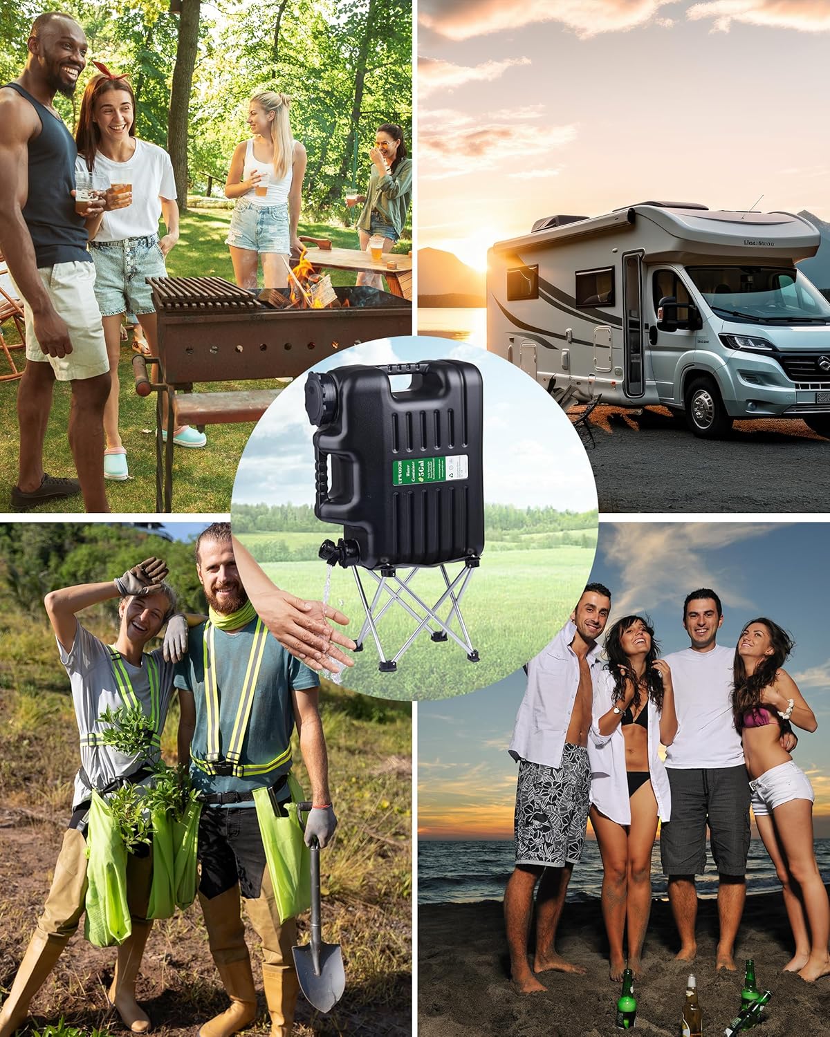 UPWOIGH 5 Gallon Water Jug with Spigot and Folding Stool – Leak-Proof, BPA-Free Portable Black Water Container with Stand, Large Outdoor Storage Tank for Camping, Hiking, RV, Travel, and Emergency Use